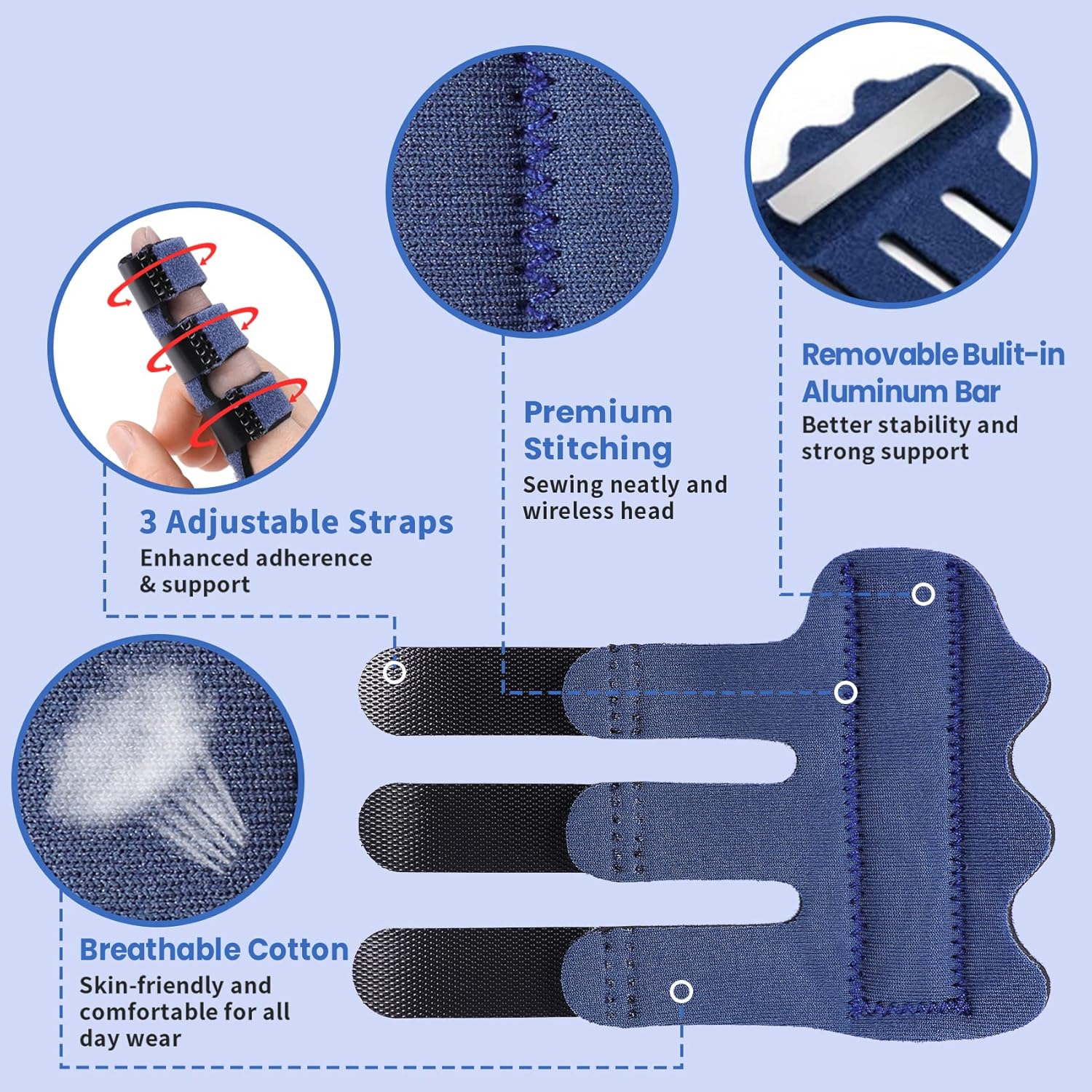 Trigger Finger Splint, Finger Splints for Straightening & Trigger Finger & Broken Finger,Finger Brace Fits Index Finger - Middle Finger - Ring Finger Blue-4pcs, One Size