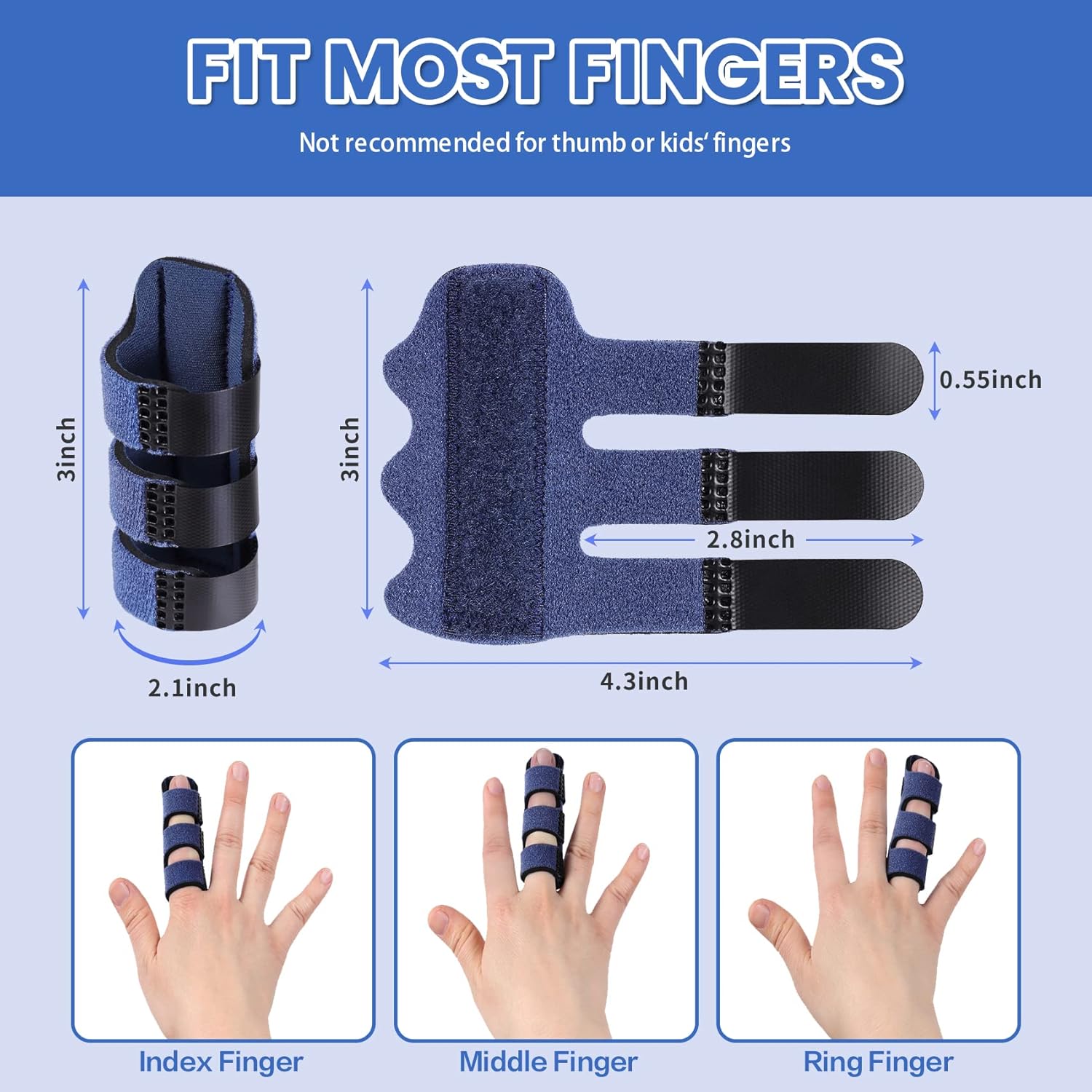 Trigger Finger Splint, Finger Splints for Straightening & Trigger Finger & Broken Finger,Finger Brace Fits Index Finger - Middle Finger - Ring Finger Blue-4pcs, One Size
