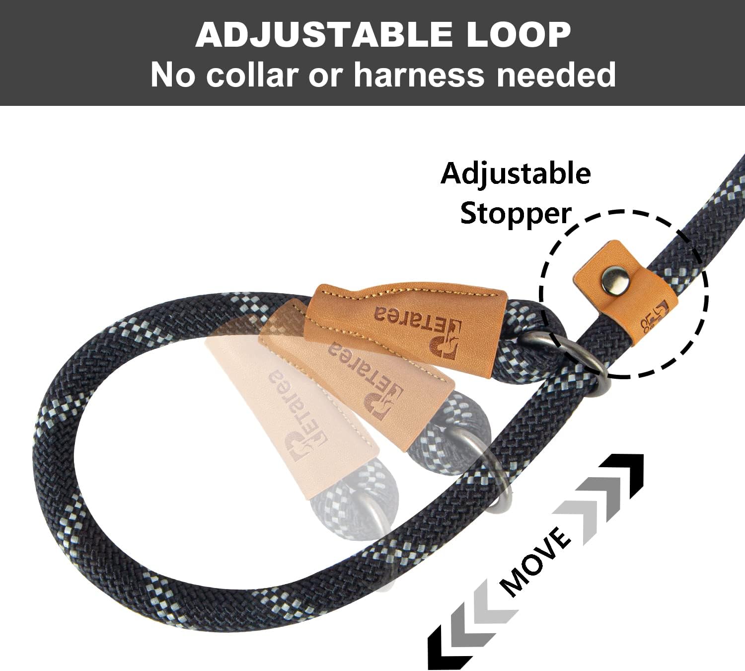 5 FT Slip Lead Dog Leash, Heavy Duty Rope Leash for Small Medium Large Dogs, No Pull Training Lead with Reflective Thread, Strong Comfortable Loop Leash Black Stripe, Medium 3/8"