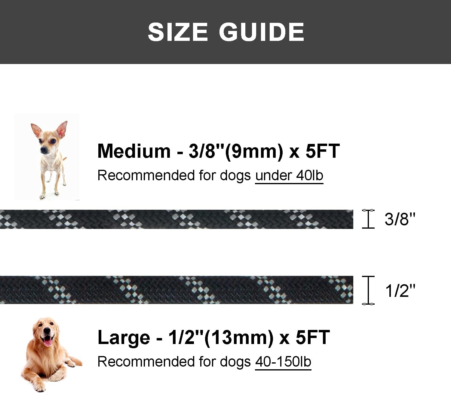 5 FT Slip Lead Dog Leash, Heavy Duty Rope Leash for Small Medium Large Dogs, No Pull Training Lead with Reflective Thread, Strong Comfortable Loop Leash Black Stripe, Medium 3/8"