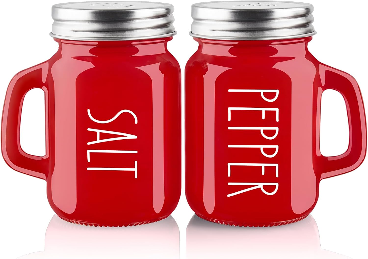 Red Salt and Pepper Shakers Set, 4 oz Cute Modern Glass Christmas Red Shaker Sets with Stainless Steel Lids, Red Kitchen Decor and Accessories for Home Restaurants Weddings