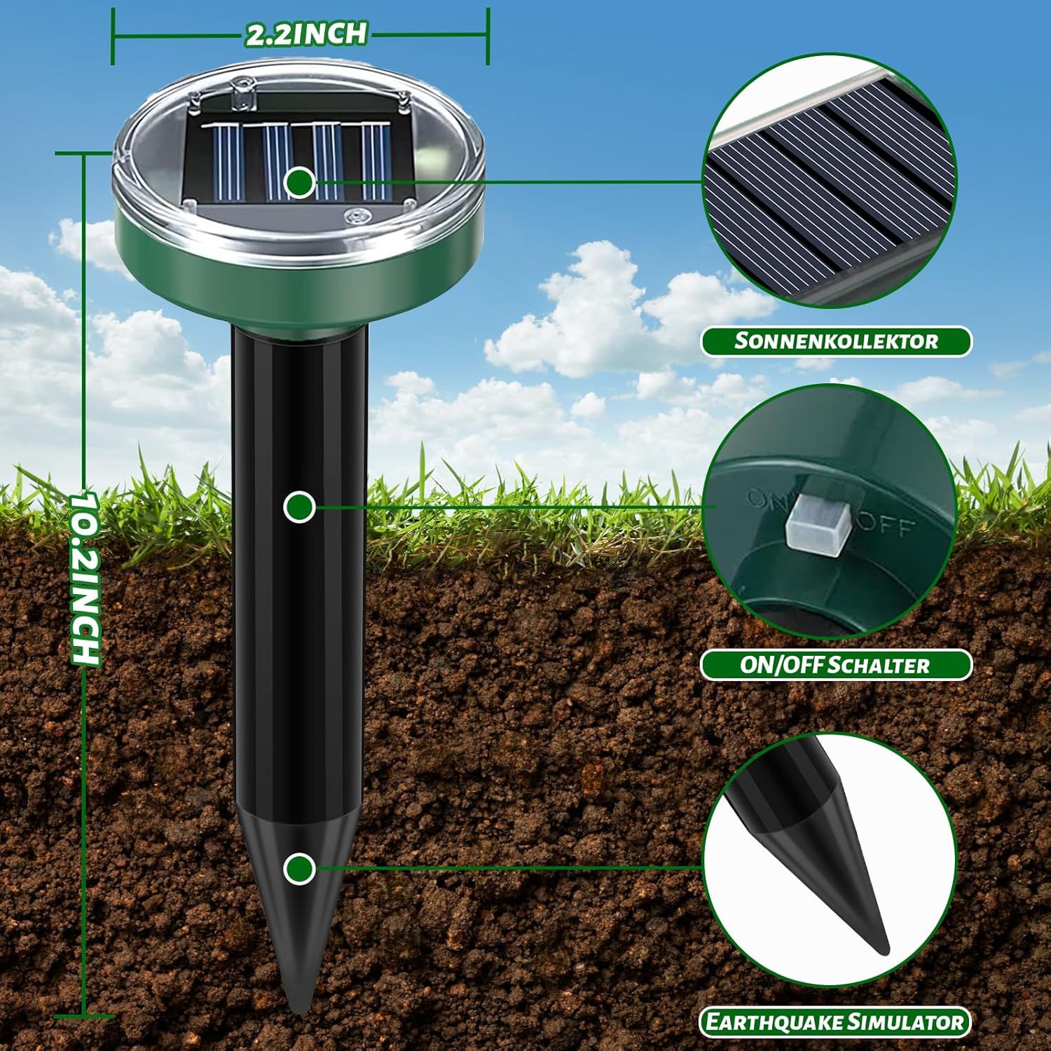 Mole Repellent 10 Packs, Outdoor Solar-Powered Animal Repellent, Waterproof Mole Killer Traps for Garden, Yard, Lawn,Effectively Repels Groundhog Snake Vole