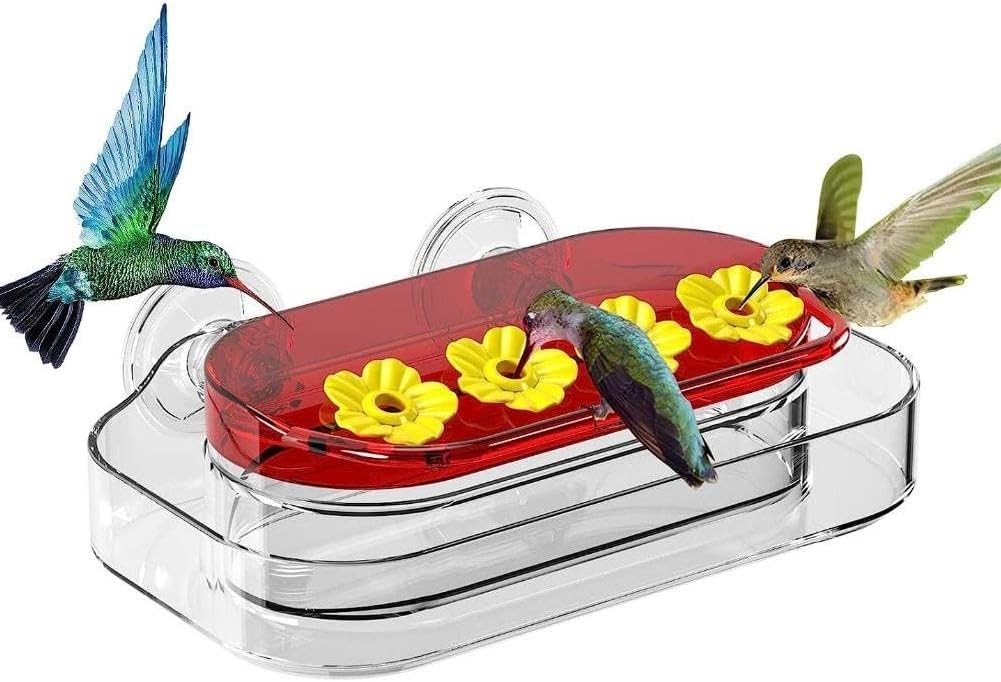 Window Hummingbird Feeders - Hanging Hummingbird Feeder with Suction Cup, Tabletop Humming Bird Feeder Bird Water Station Trays, Easy to Clean and Refill Plastic Humming Bird Feeder Yellow