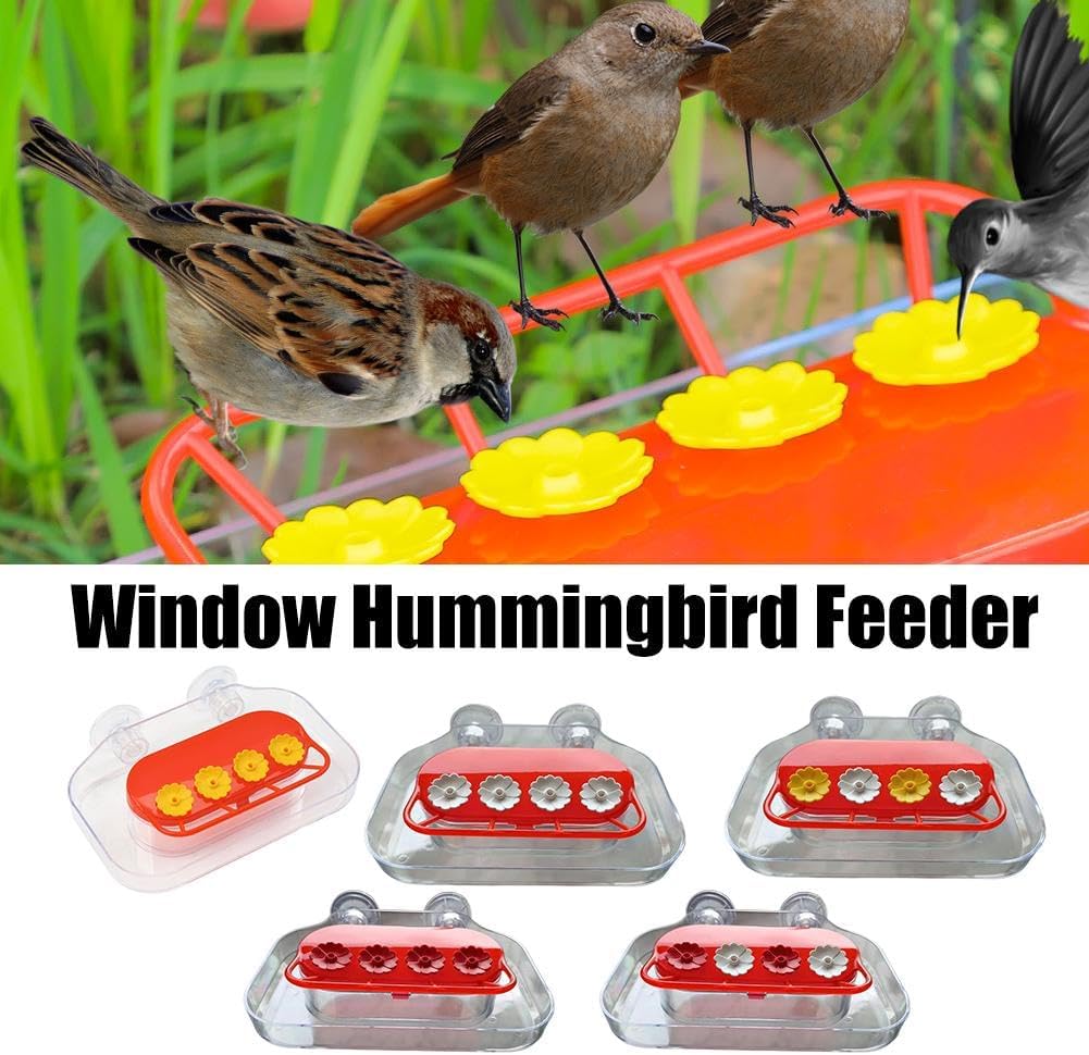 Window Hummingbird Feeders - Hanging Hummingbird Feeder with Suction Cup, Tabletop Humming Bird Feeder Bird Water Station Trays, Easy to Clean and Refill Plastic Humming Bird Feeder Yellow