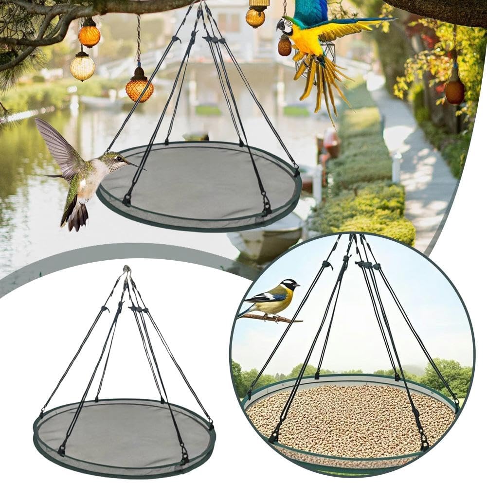 Bird Seed Catcher Tray for Hanging Bird Feeder, Large Outdoor Platform Tray with Adjustable Hanging Hoop, Deep Birdseed Holder for Hummingbird and Bee Feeders in Garden, Lawn, Backyard L