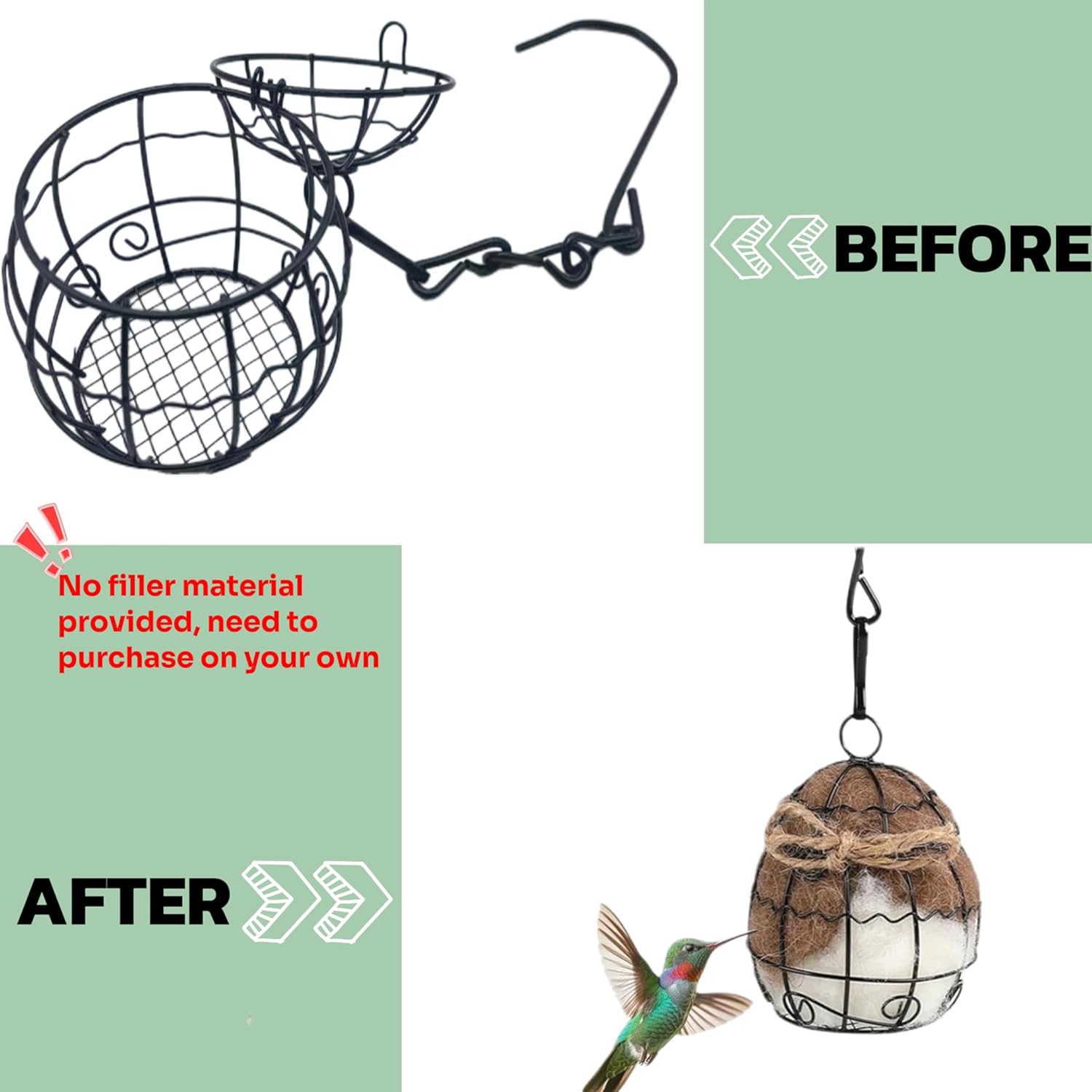 Outdoor Bird Nesting Ball,Metal Hanging Bird Cage,Outdoor Grid Bird Feeder,Garden Patio Nesting Ball,Design for Bird Lover Gifts,Bird Watching Gifts,Garden Ornament Black, Large