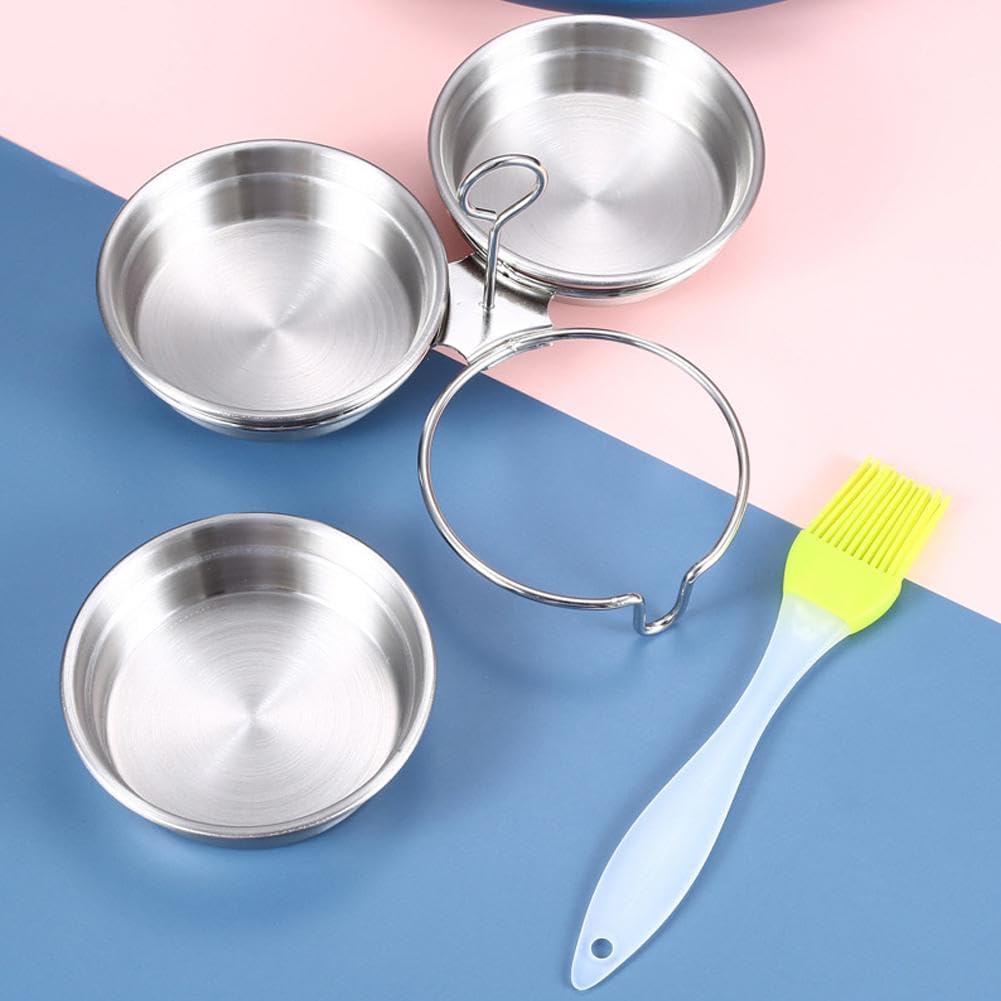 Steel Egg Poacher, Poached Egg Cooker, 3-Cup Poached Egg Cooker, Nonstick Egg Poacher Cups, Egg Poaching Pan with Rack and Handle for Microwave Oven Stovetop