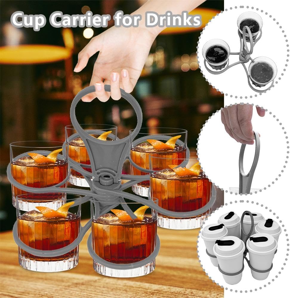 Rotating Cup Holder Fold Away Cup Carrier,Portable Drink Carrier for Big Cups,Reusable Drink Delivery Carrier with Handle for Festival Sports