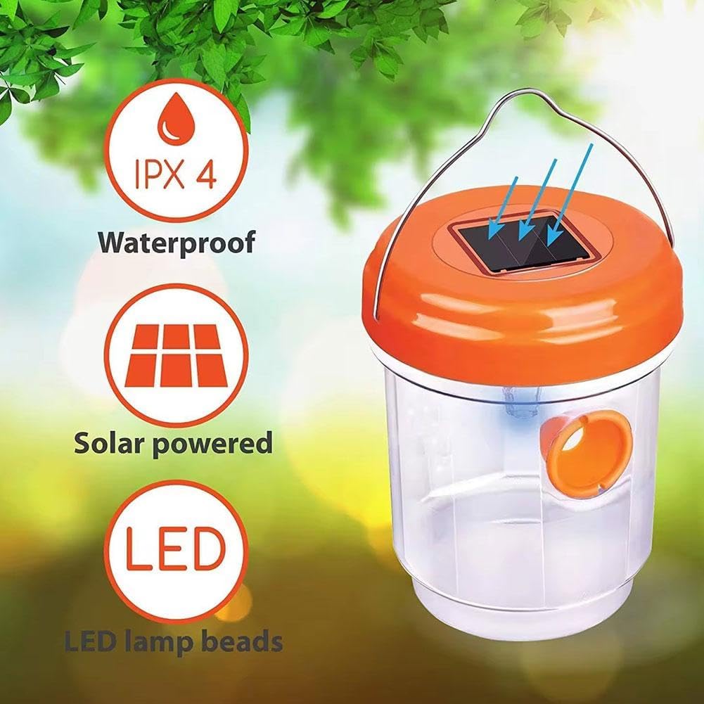 Solar Wasp Trap Outdoor Hanging,Solar Powered Bee Trap Reusable Fly Traps Outdoor Hanging Wasp Killer for Indoor Outdoor Patio Garden Home Orange