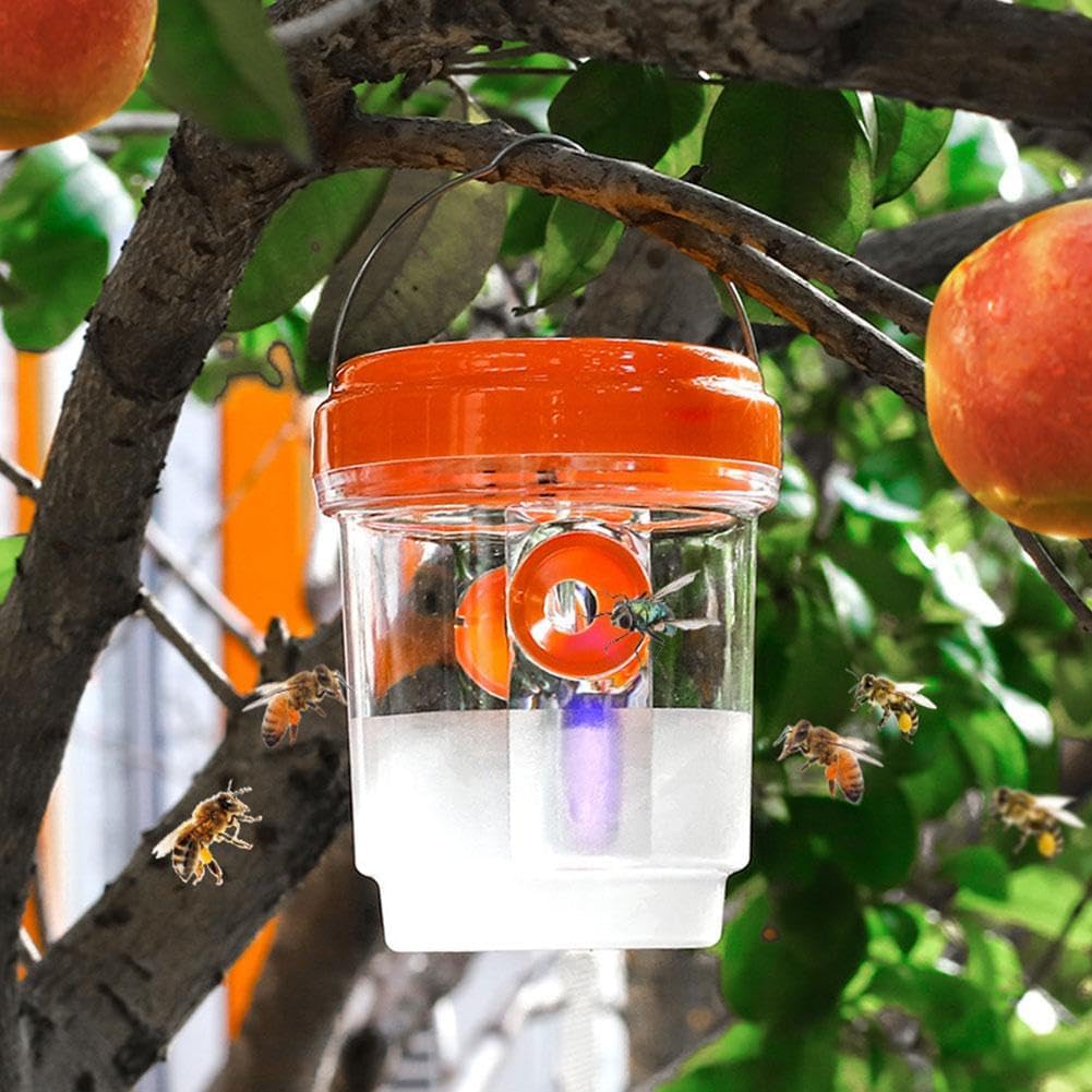 Solar Wasp Trap Outdoor Hanging,Solar Powered Bee Trap Reusable Fly Traps Outdoor Hanging Wasp Killer for Indoor Outdoor Patio Garden Home Orange