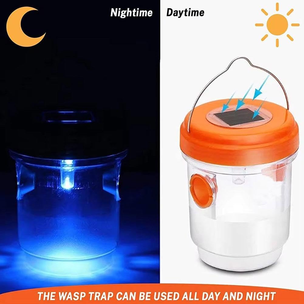 Solar Wasp Trap Outdoor Hanging,Solar Powered Bee Trap Reusable Fly Traps Outdoor Hanging Wasp Killer for Indoor Outdoor Patio Garden Home Orange