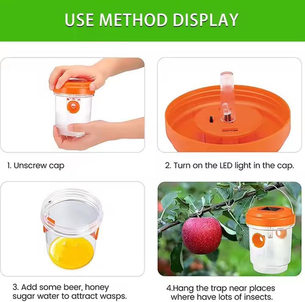 Solar Wasp Trap Outdoor Hanging,Solar Powered Bee Trap Reusable Fly Traps Outdoor Hanging Wasp Killer for Indoor Outdoor Patio Garden Home Orange