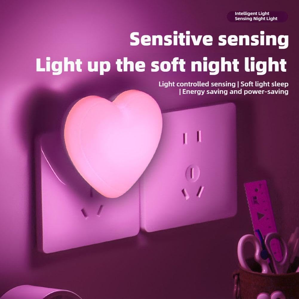 Love Heart Night Lights Plug into Wall - Heart Shape Nursery Nightlight with Light Sensors, Cute Soft LED Nightlight with Soft Warm Light for Bedroom, Nursery, Bathroom, Hallway White