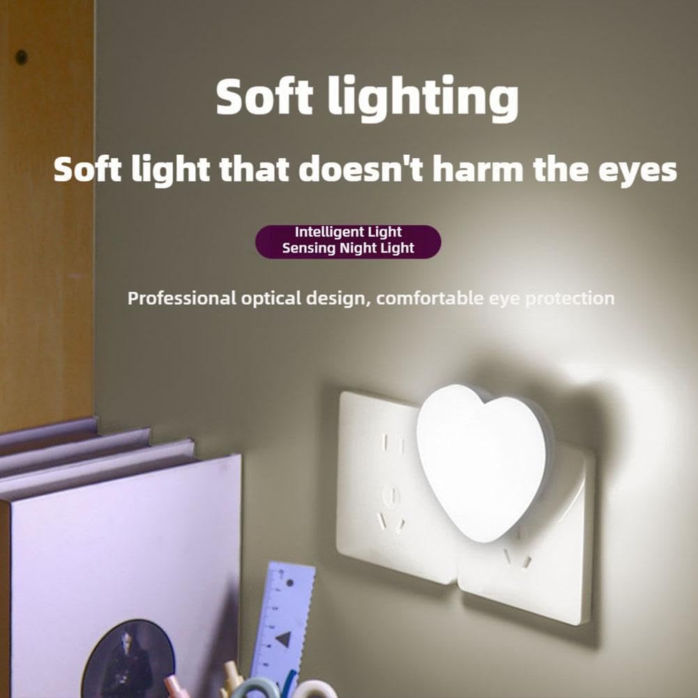Love Heart Night Lights Plug into Wall - Heart Shape Nursery Nightlight with Light Sensors, Cute Soft LED Nightlight with Soft Warm Light for Bedroom, Nursery, Bathroom, Hallway White