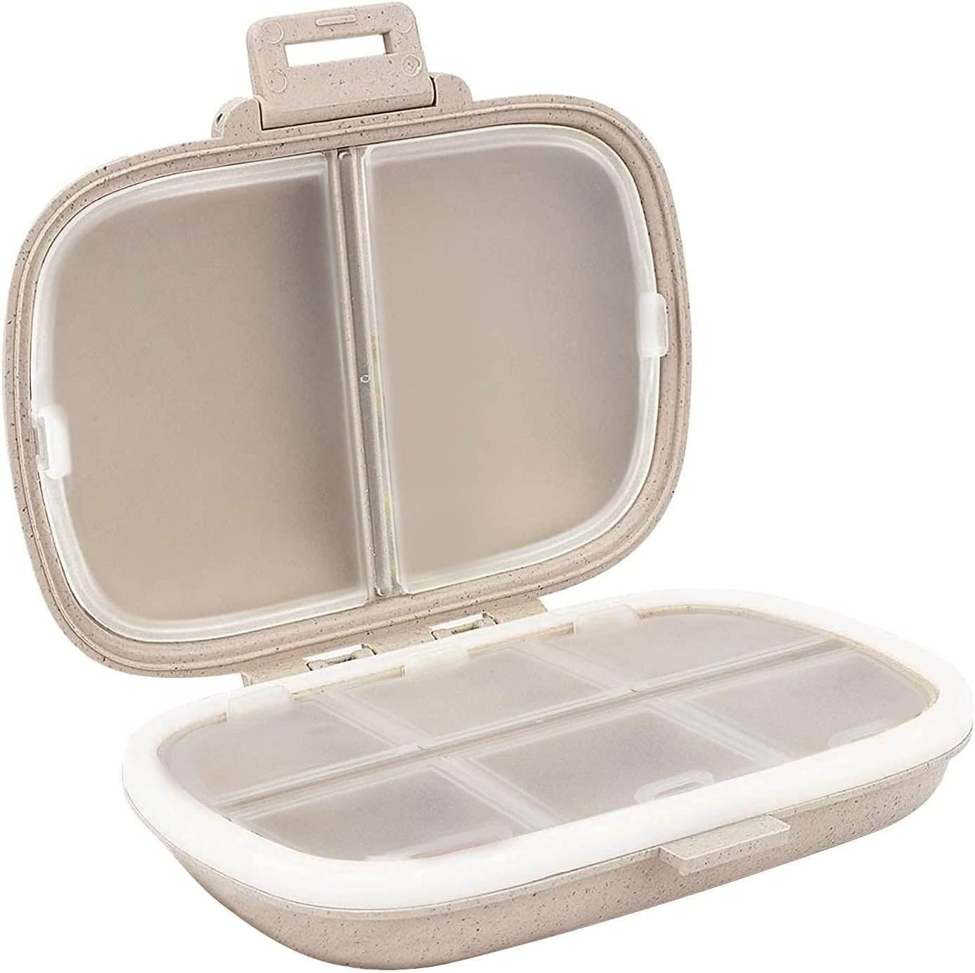 Travel Pill Organizer, 8 Compartments Portable Pill Case, Daily Pill Box to Hold Vitamins, Small Pill Container for Pocket Purse Medicine Organizer Khaki