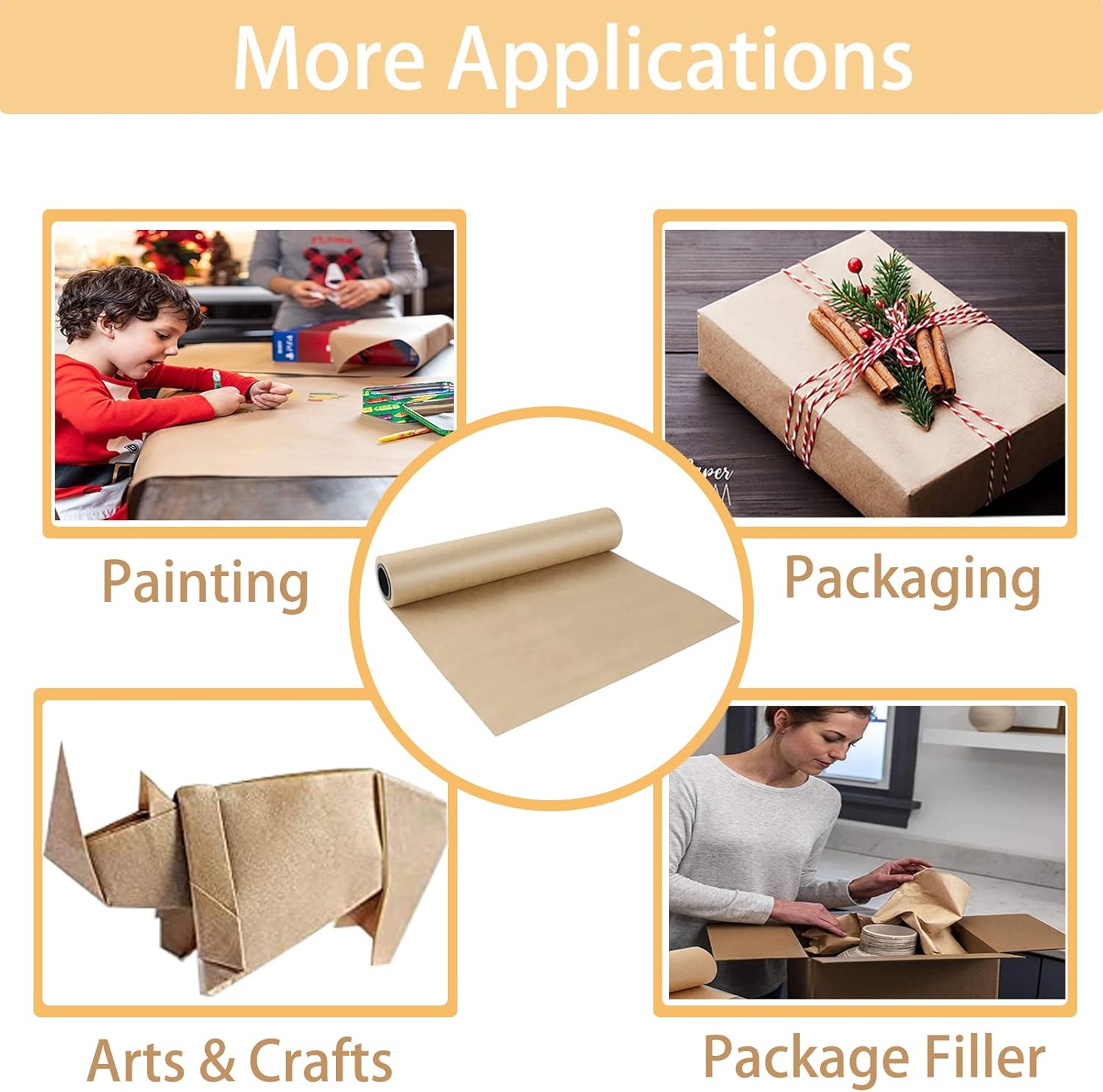 Brown Kraft Paper Roll - 15" x 33' 400" Brown Wrapping Paper for Packing Moving Small Craft Paper Roll for Gift Wrapping, Art