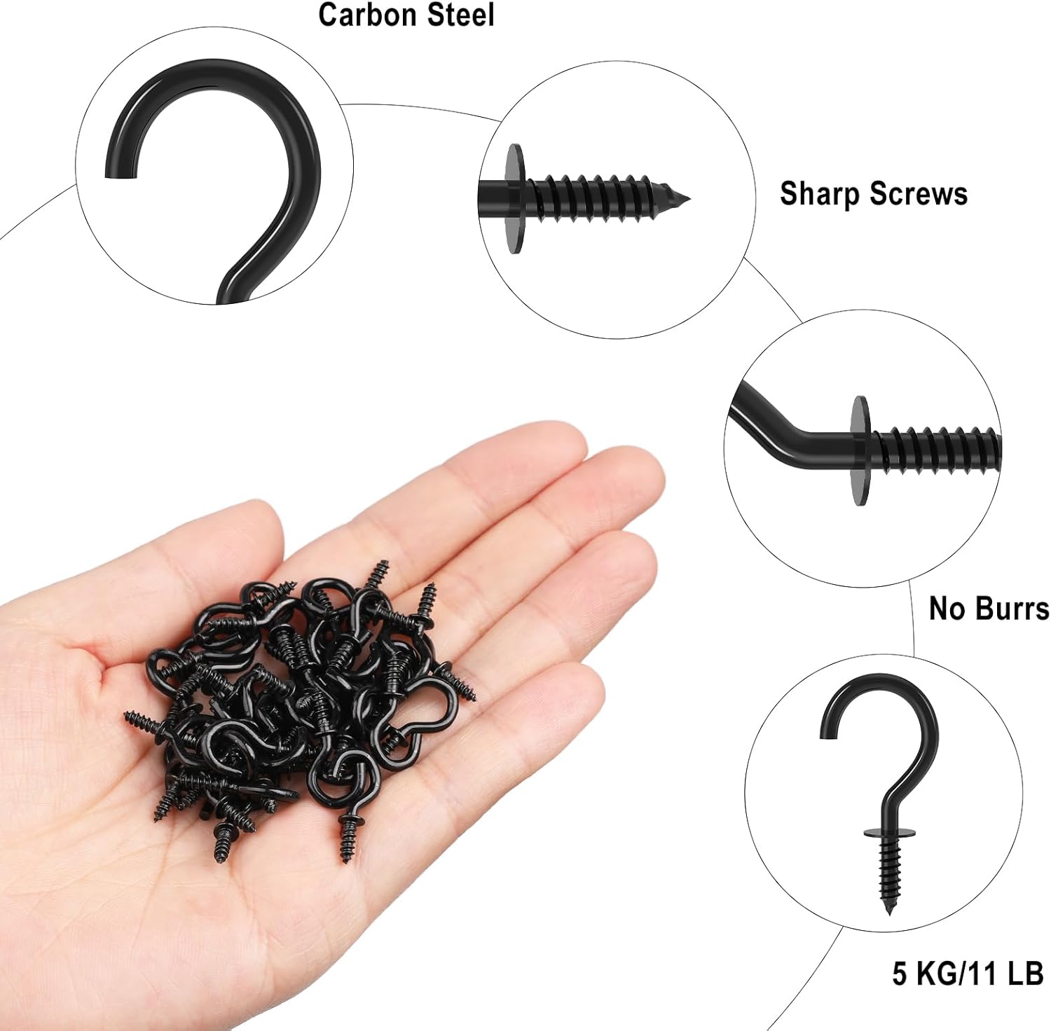 1/2 Inch Small Screw Hooks, 100 Pcs Black Mini Screw in Jewelry Hooks Tiny Metal Screw Wood Ceiling Wall Hooks for Jewelries Crafts Keys Caps Plants String Lights Wreaths