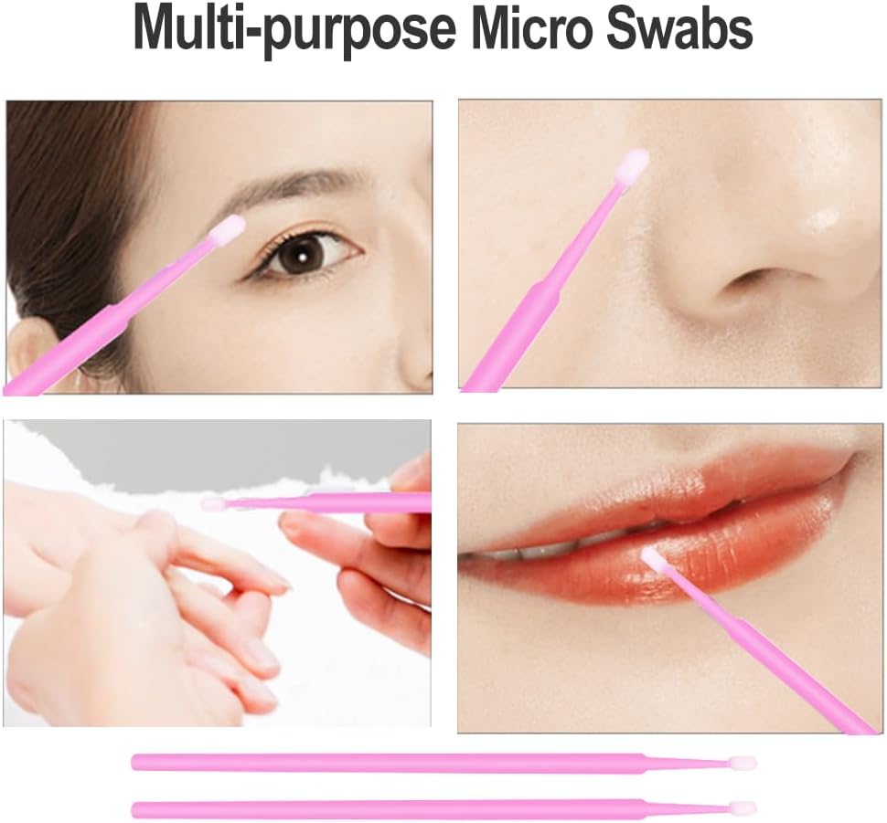 400PCS Micro Brush Disposable Micro Swabs for Eyelash Extension, Nails, Eyeliner Head Diameter: 2.0mm Pink