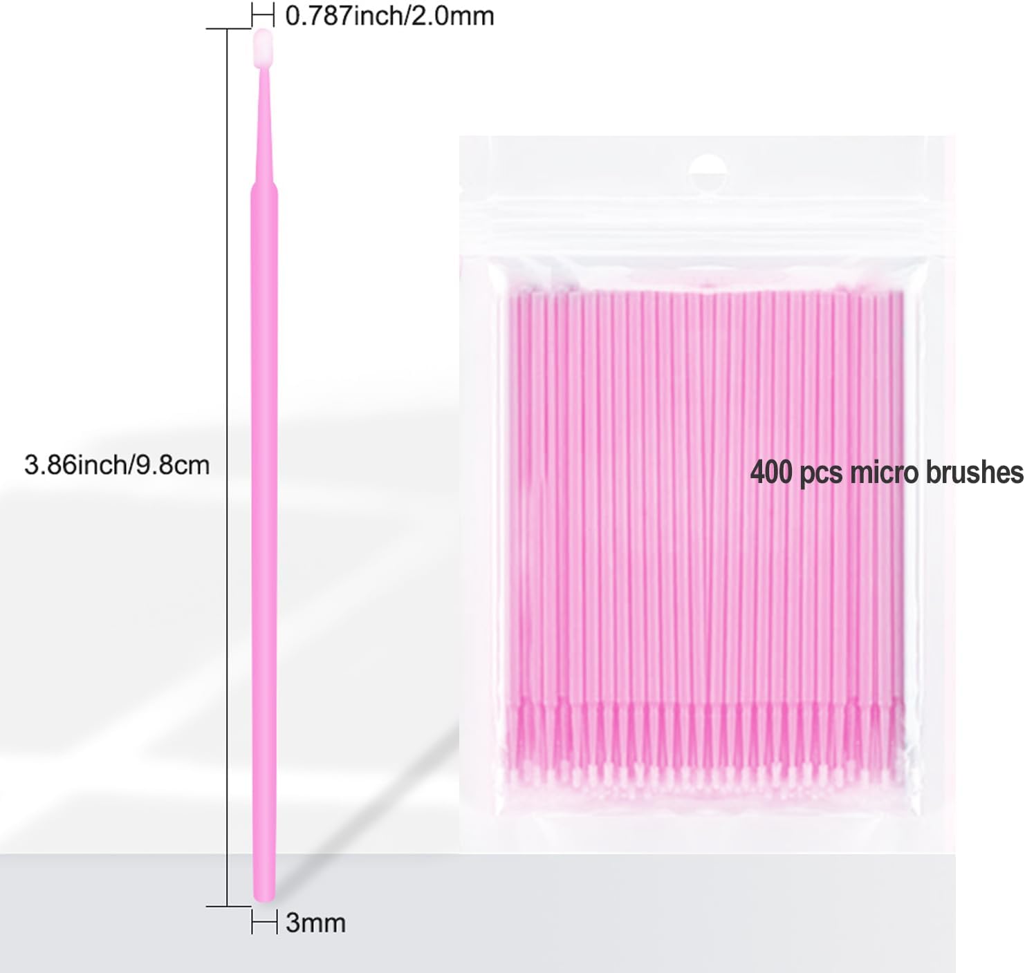 400PCS Micro Brush Disposable Micro Swabs for Eyelash Extension, Nails, Eyeliner Head Diameter: 2.0mm Pink