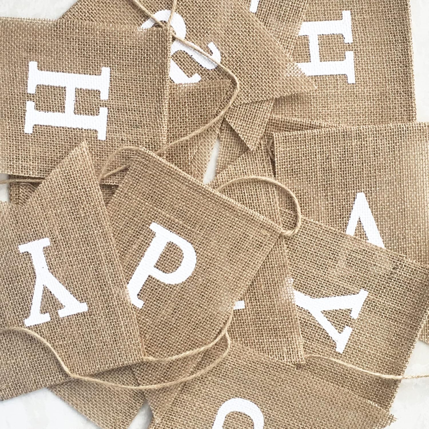 Happy Birthday Banner for Birthday Party Decorations, Rustic Burlap Bunting Swallowtail Flags, 2 in 1