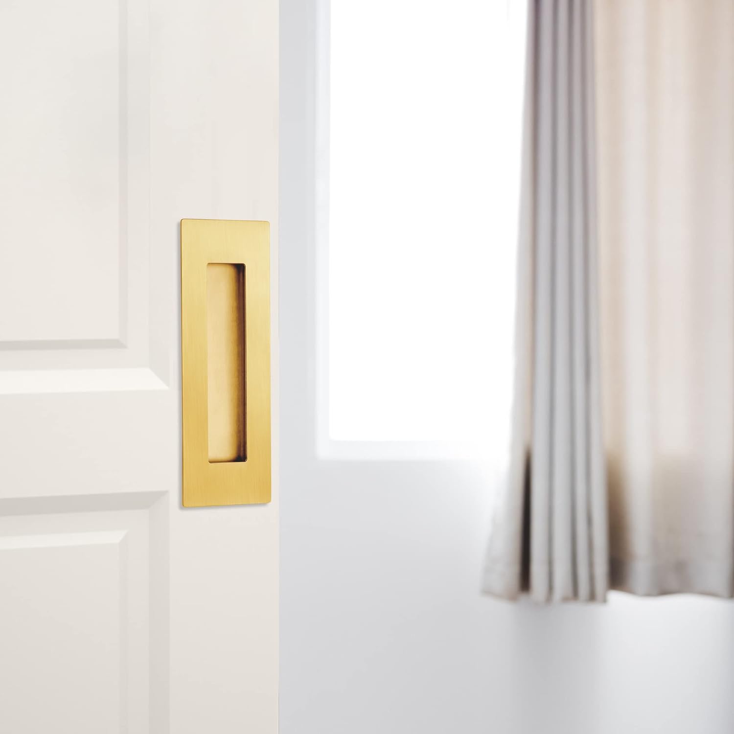 Recessed Finger Flush Pulls for Pocket, Sliding Barn Door - Brushed Gold Stainless Steel Rectangular Door Pulls 2 Pack 6 Inch