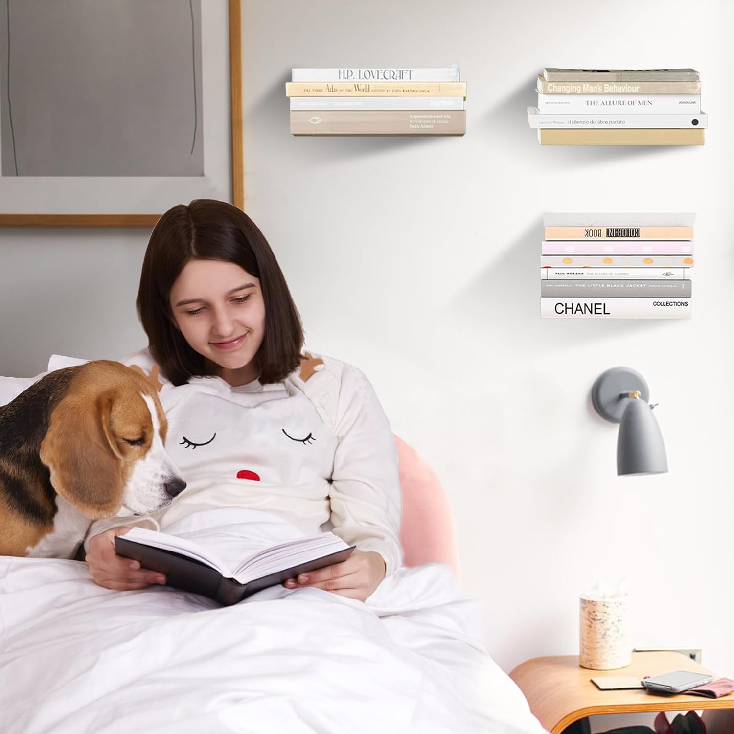 Invisible Floating Bookshelf - Modern White Wall Mount Metal Shelves for Room, Bedroom Bookcase, Small Bookshelf with Minimalist Design, Sleek Storage for Books & Decoratives 6PCS