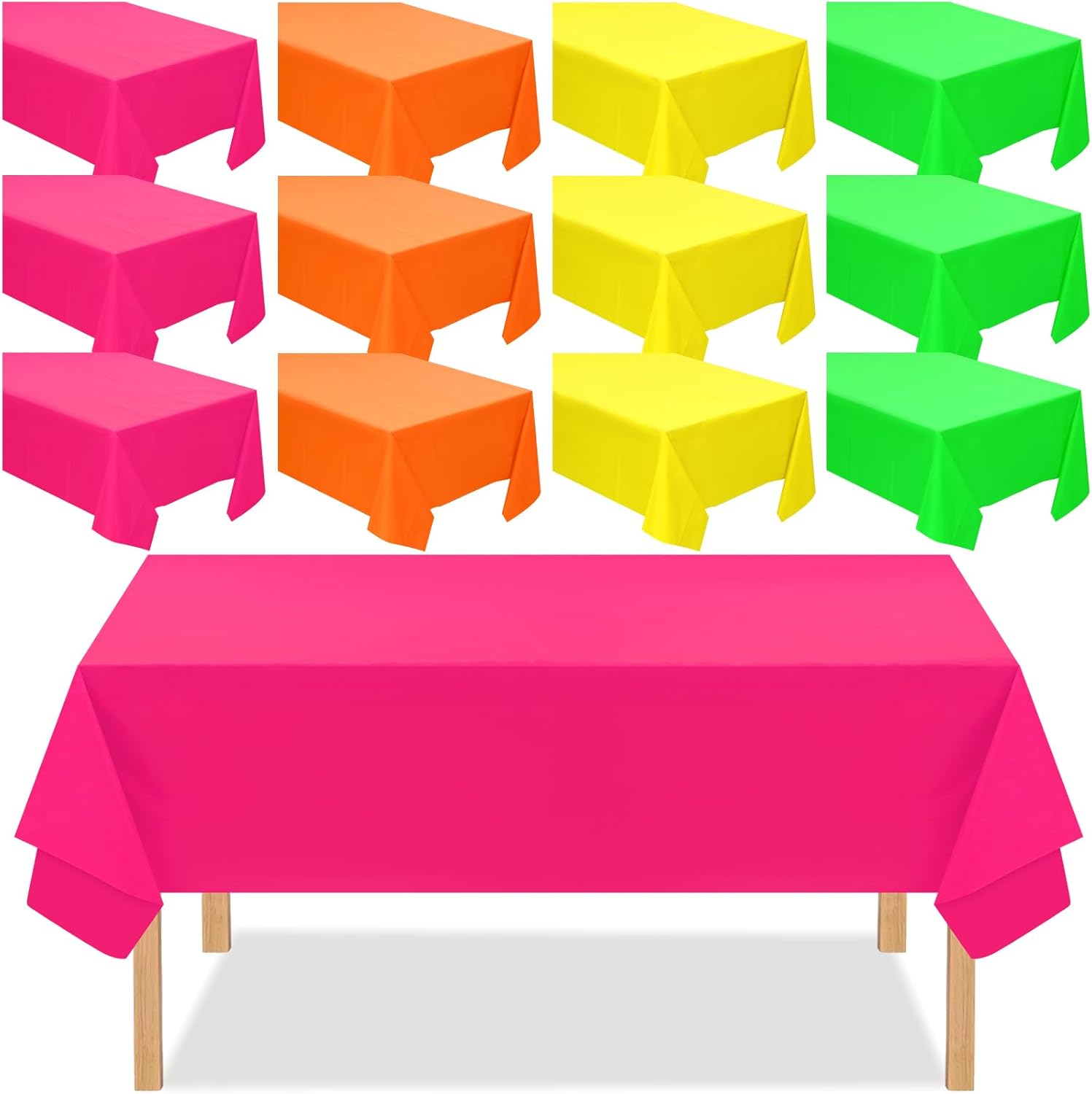12 Pack Assorted Color Plastic Tablecloth Disposable Rectangle Table Cover Neon Party Supplies or Neon Party Birthday Wedding Picnic Home Decorations 54 x 72 Inch