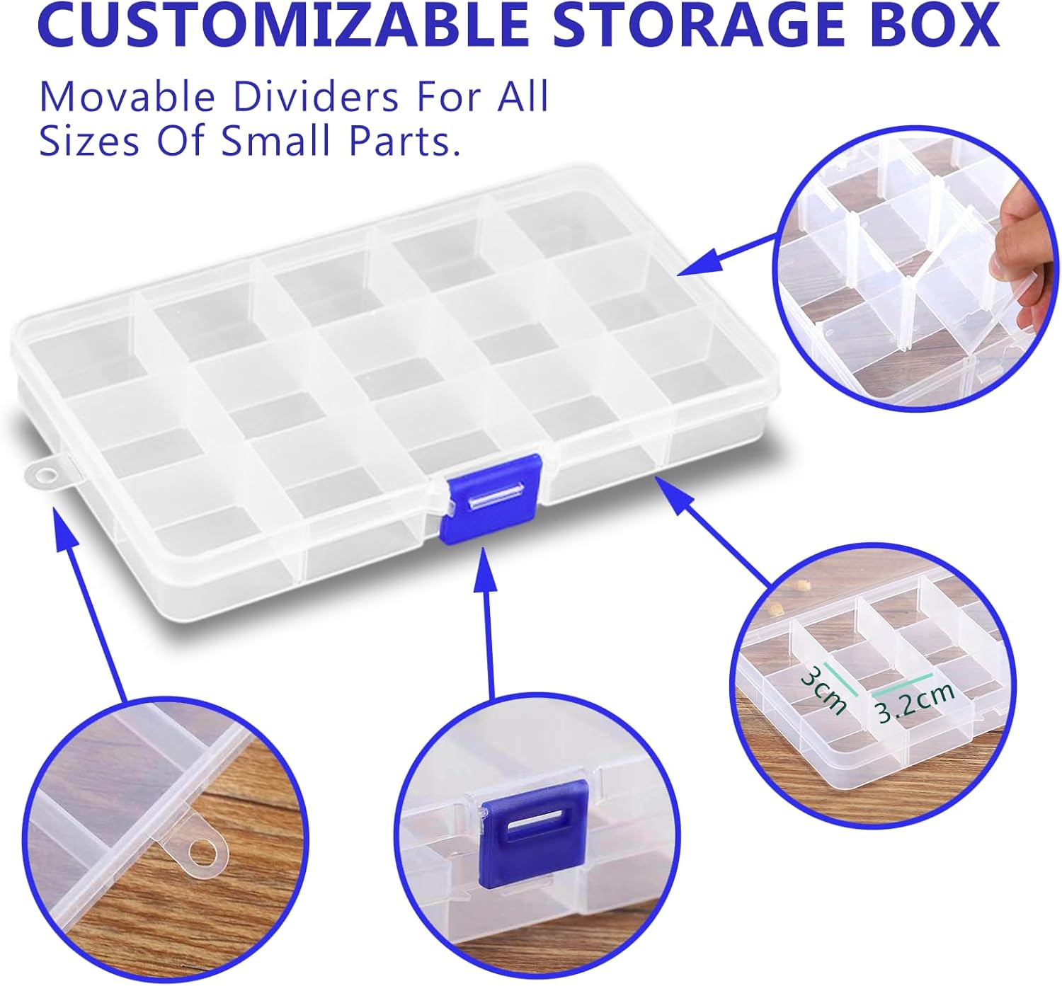 6-Pack Plastic Organizer Box, Clear Storage Containers with Adjustable Dividers, Tackle Box, Craft Storage Organizer, Bead Organizer Box for Jewelry, Small Parts, and Tools