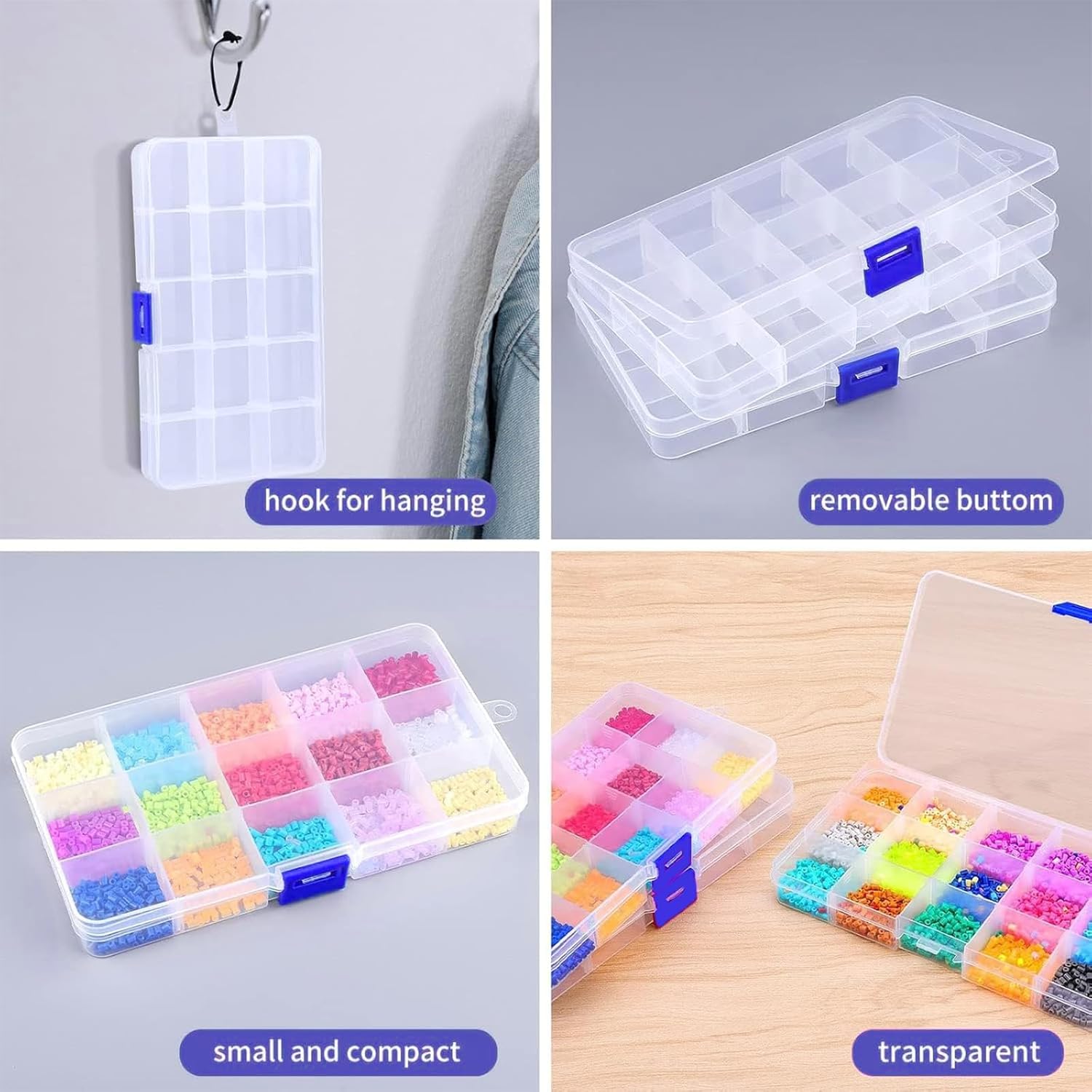 6-Pack Plastic Organizer Box, Clear Storage Containers with Adjustable Dividers, Tackle Box, Craft Storage Organizer, Bead Organizer Box for Jewelry, Small Parts, and Tools