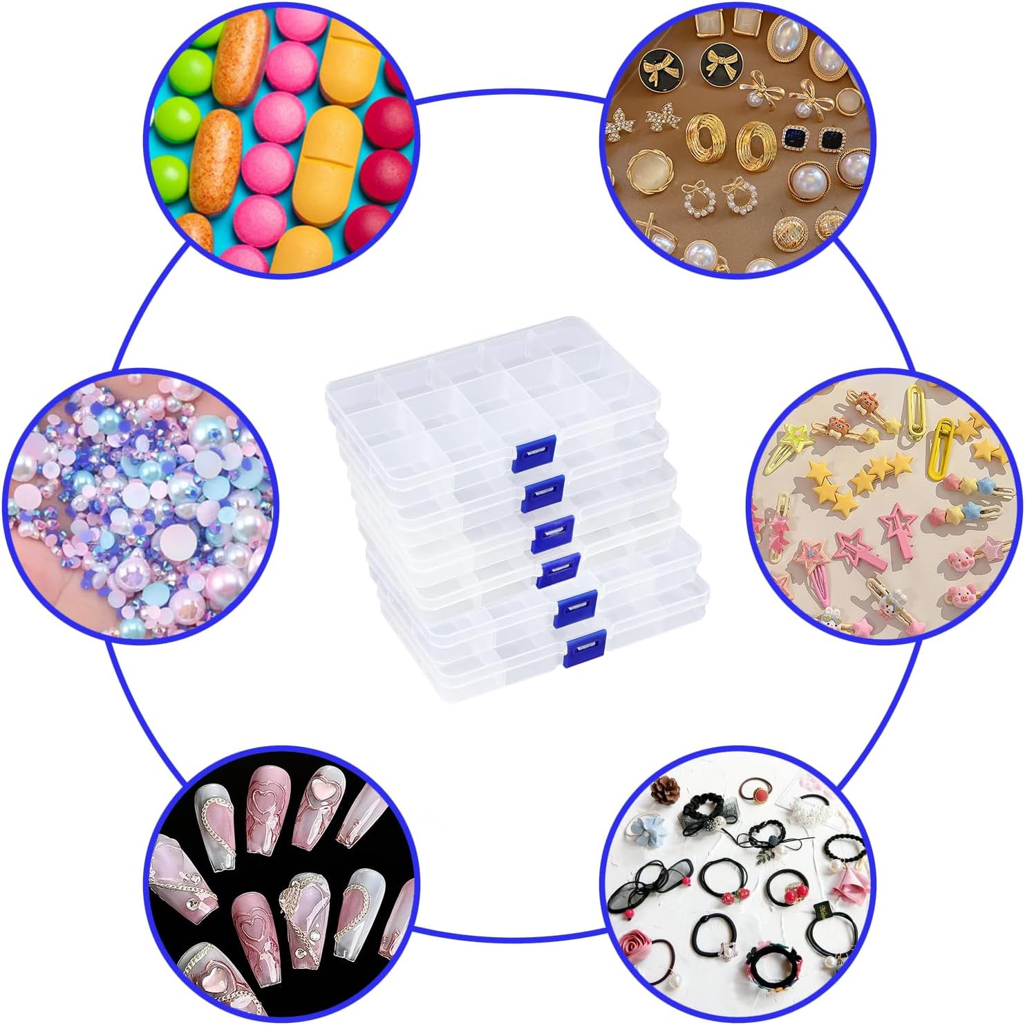 6-Pack Plastic Organizer Box, Clear Storage Containers with Adjustable Dividers, Tackle Box, Craft Storage Organizer, Bead Organizer Box for Jewelry, Small Parts, and Tools