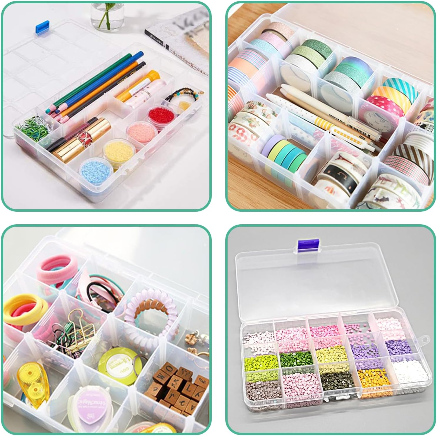 6-Pack Plastic Organizer Box, Clear Storage Containers with Adjustable Dividers, Tackle Box, Craft Storage Organizer, Bead Organizer Box for Jewelry, Small Parts, and Tools