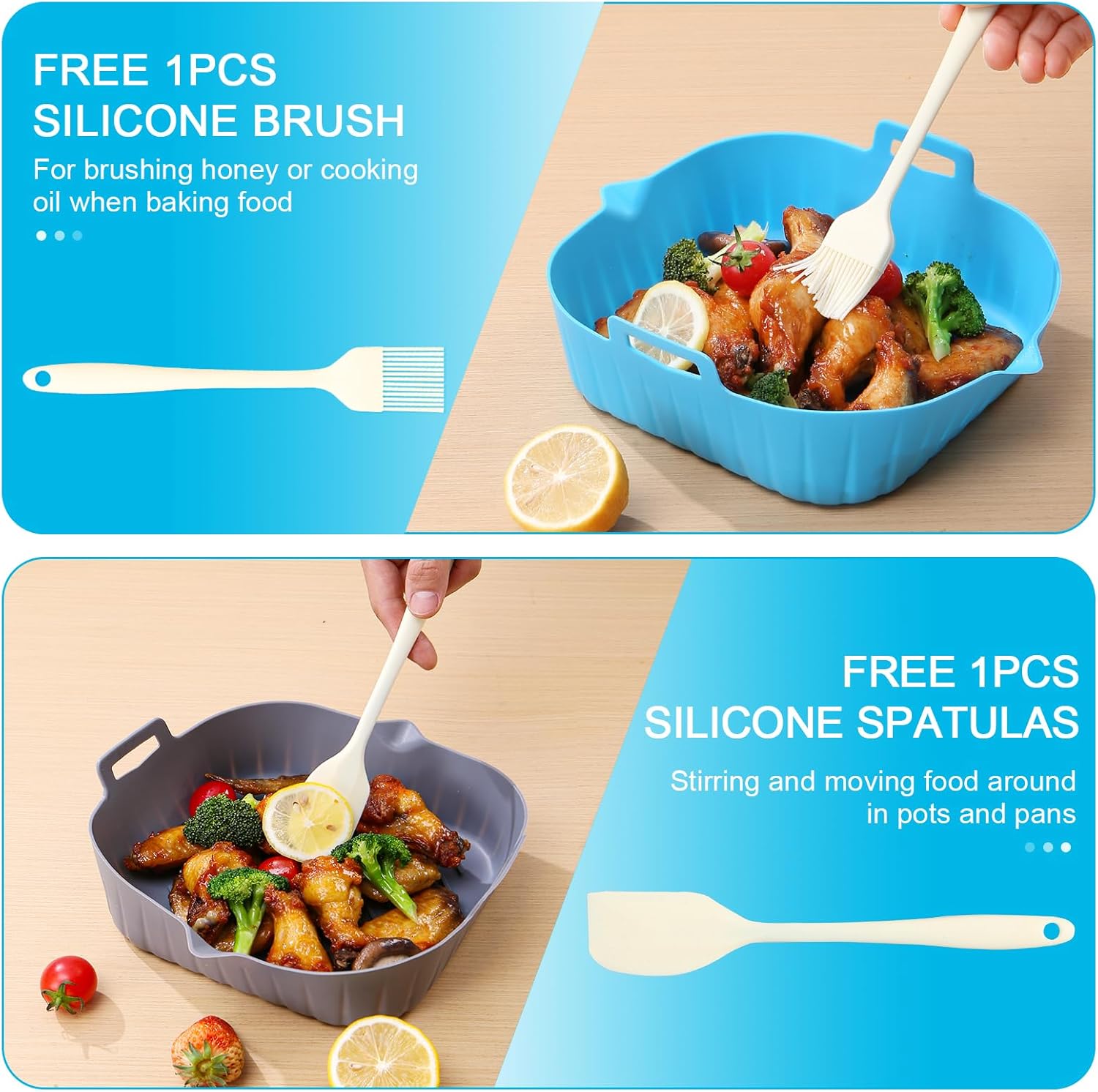 Air Fryer Liner Square 2 Pack 8.6 Inch Silicone Airfryer Liners 4-7 QT Reusable Air Fryer Silicone Liners Pot Oven Liner Baking Tray, Air Fryer Basket Silicone Mat Bowl Air Fryer Accessories Kitchen