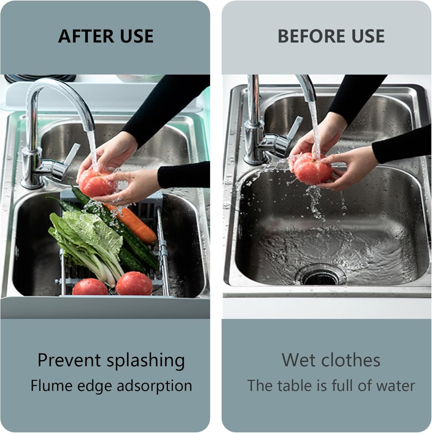 Sink Splash Guard, Safe Silicone Sink Splash Guard, Non-Slip Sink Water Splash Guard with Suction Cup Base, Reusable Sink Splash Guard Behind Faucet for Kitchen Sink, Sink Water Splash Guard