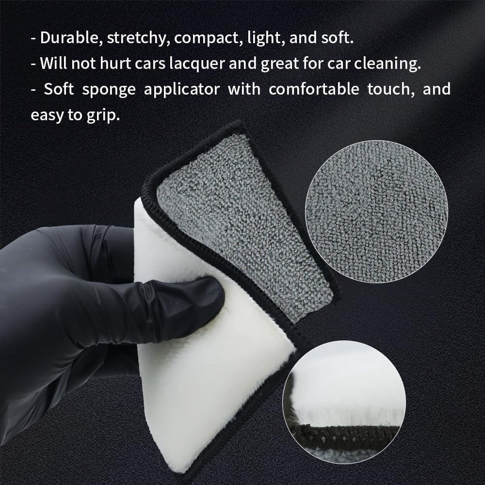 6 PCS Car Interior Cleaning Sponge, Microfiber Scrubbing Pads for Plastic Leather Upholstery, Auto Detailing Scrub Pads, Reusable Multi Surface Sponges