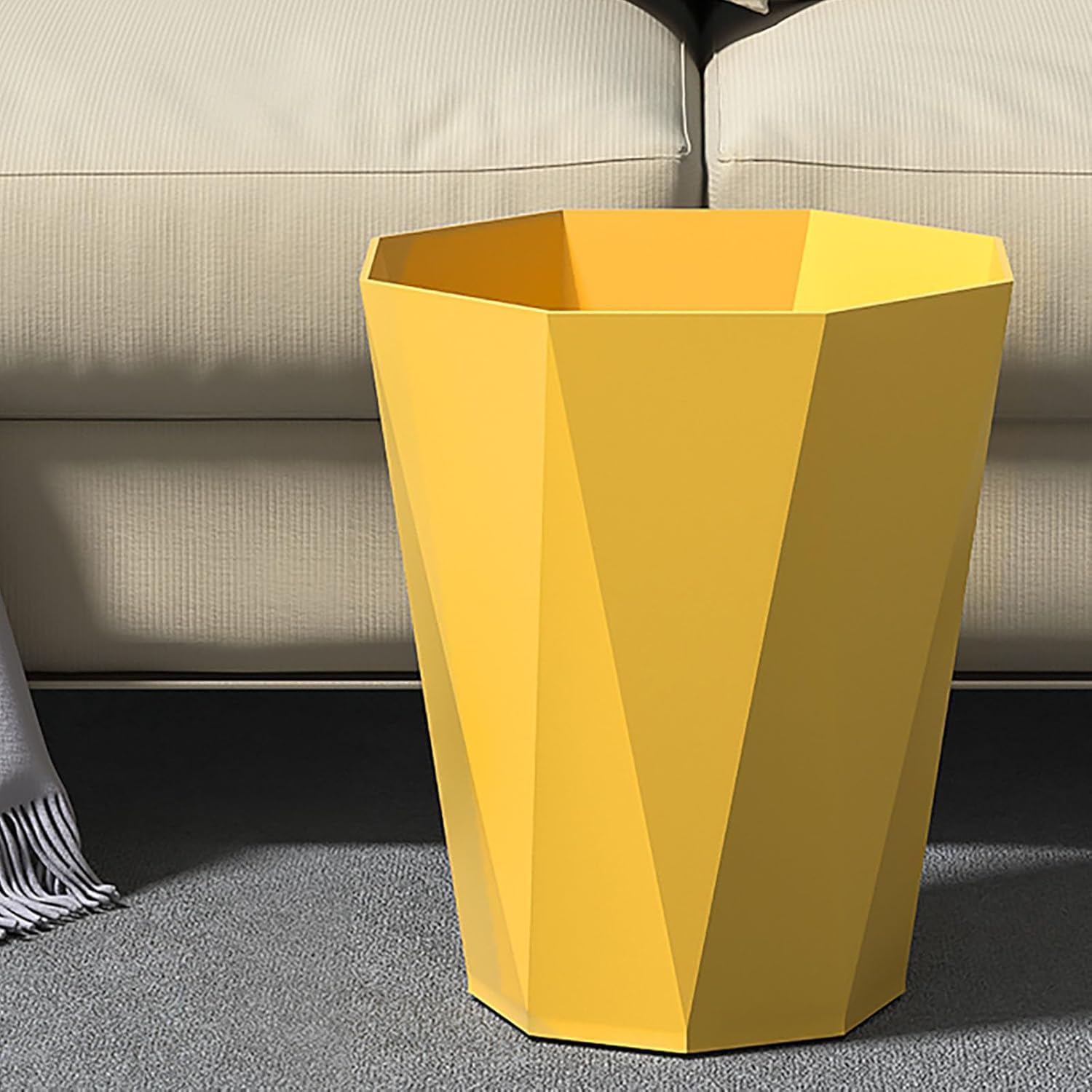 Polygon Small Trash Can,Bathroom Garbage Container, Office Organizer Plastic Wastebasket Rubbish Bin Paper Basket for Bathrooms, Kitchens,Laundry Room, Offices, Kids Rooms Yellow