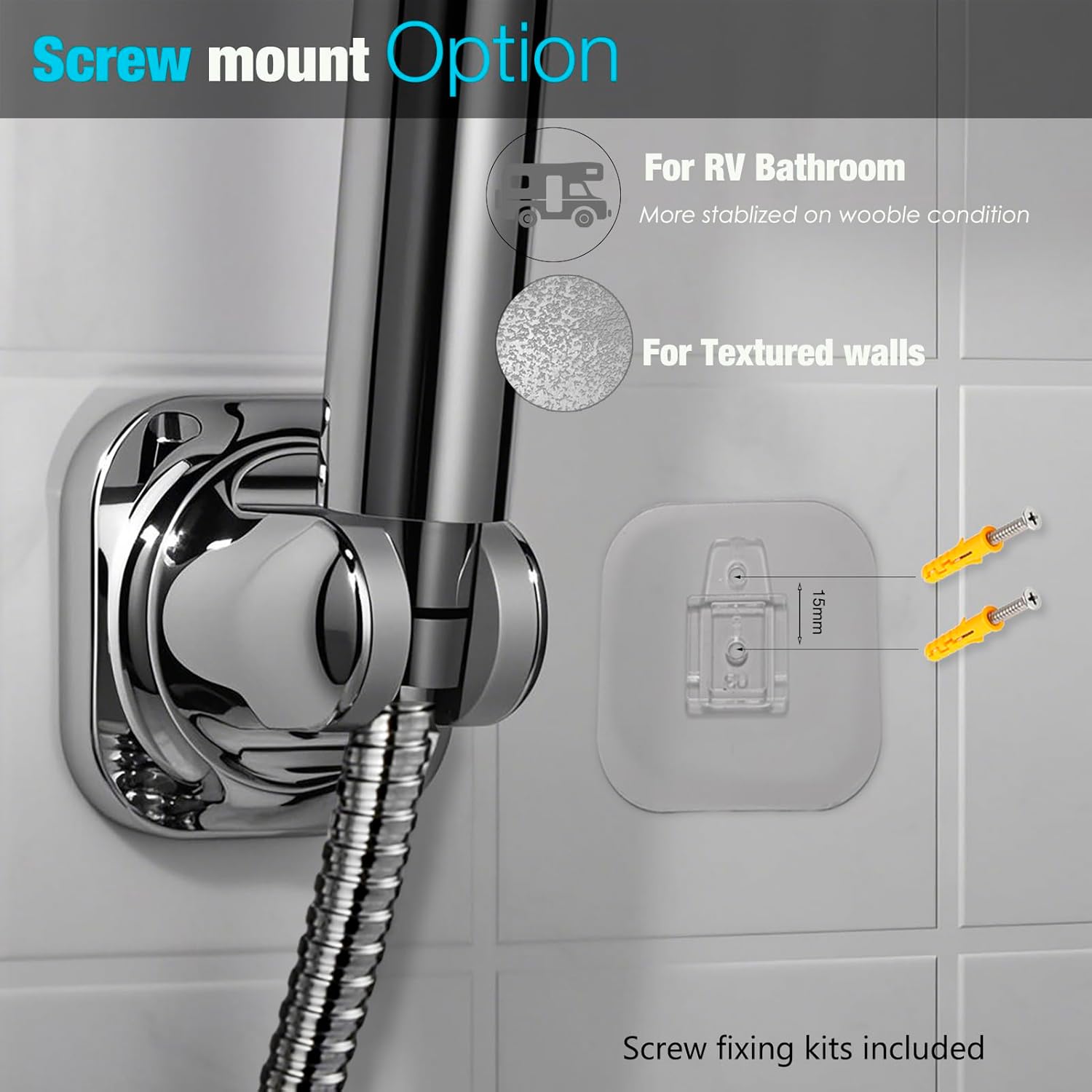 Handheld Shower Head Holder - 5 Angles Adjustable - Concealed Adhesive Mount Holder Only