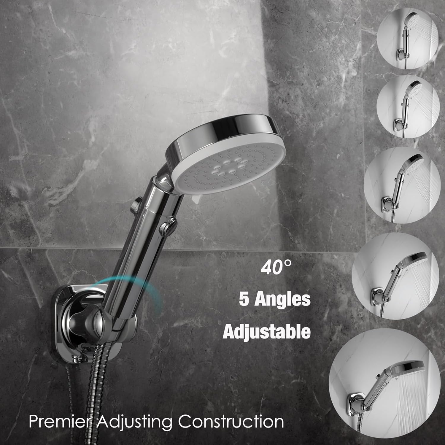 Handheld Shower Head Holder - 5 Angles Adjustable - Concealed Adhesive Mount Holder Only
