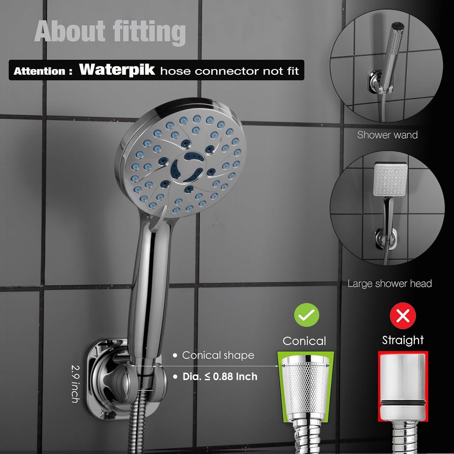 Handheld Shower Head Holder - 5 Angles Adjustable - Concealed Adhesive Mount Holder Only