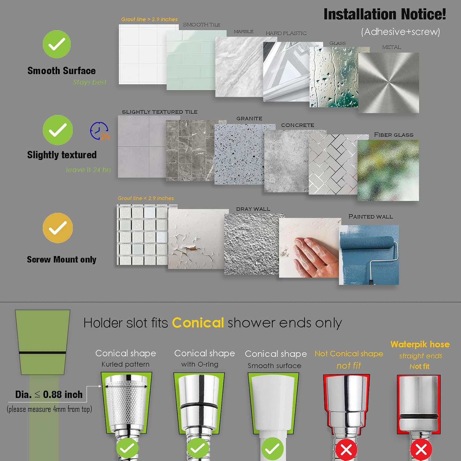 Handheld Shower Head Holder - 5 Angles Adjustable - Concealed Adhesive Mount Holder Only