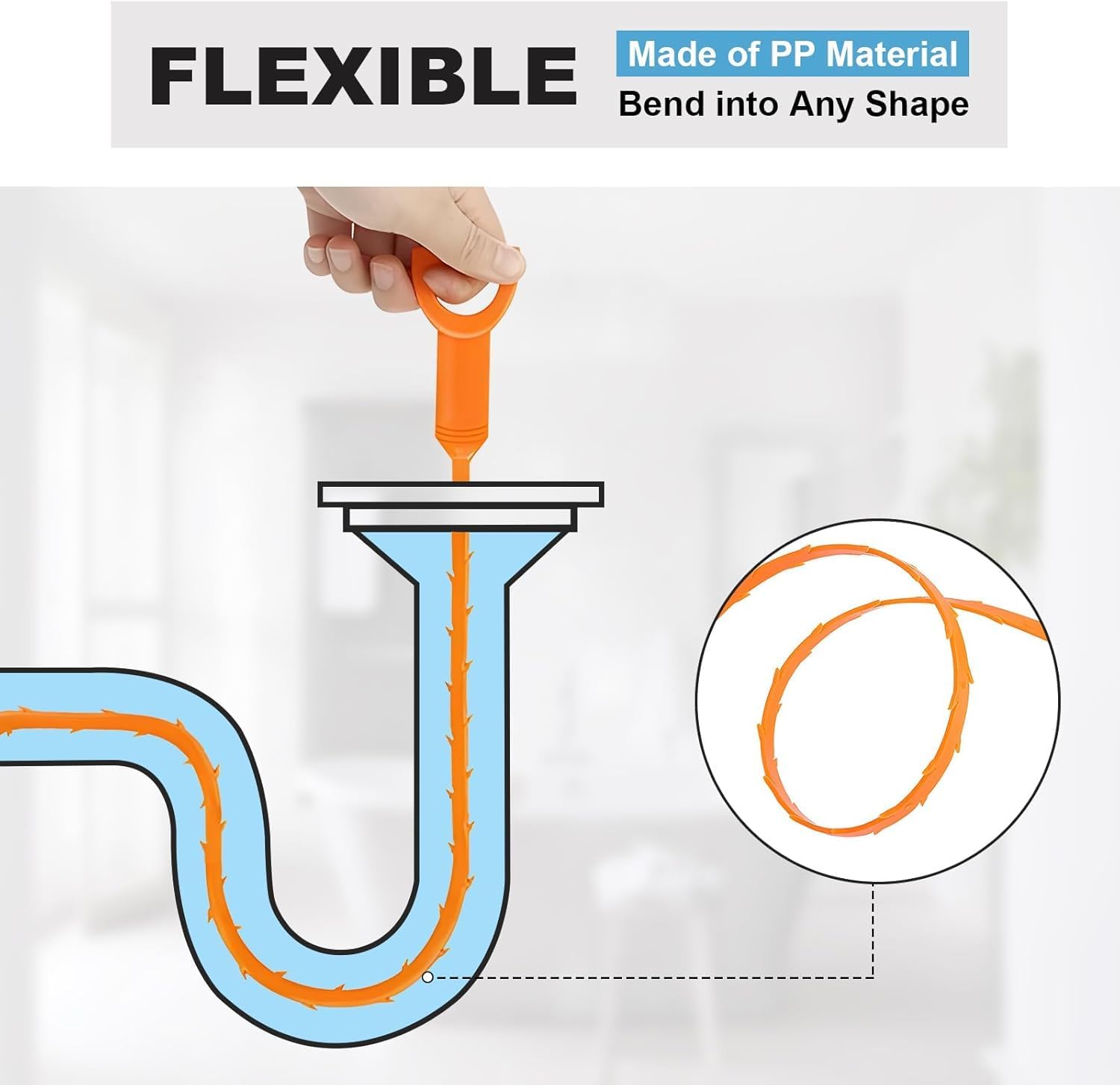 25 Inch Drain Snake Clog Remover:3 Pcs Hair Clog Auger, Drain Cleaner Tool Suitable for Dredging Clogged Pipes, Sink, Shower Drains Orange