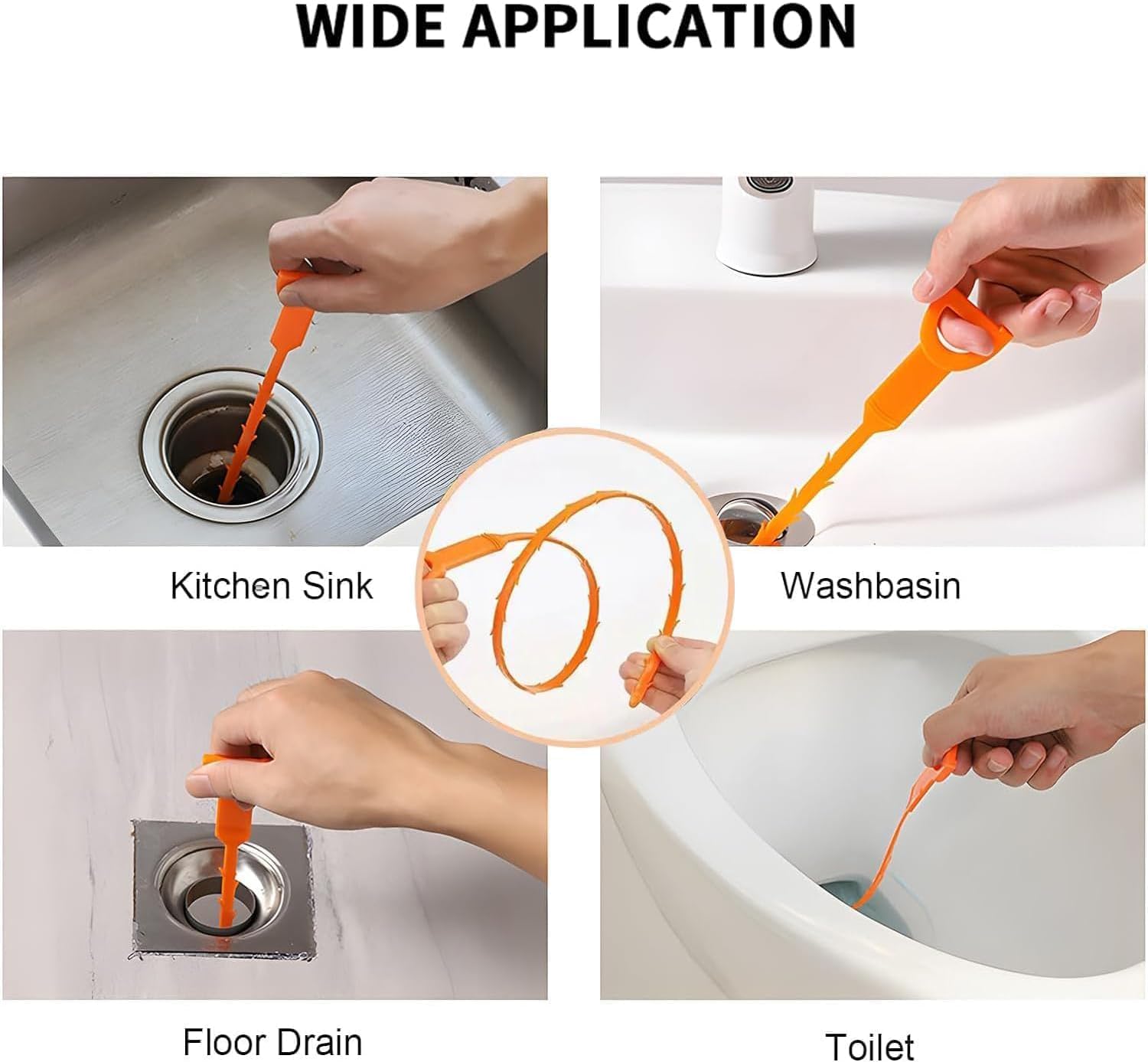 25 Inch Drain Snake Clog Remover:3 Pcs Hair Clog Auger, Drain Cleaner Tool Suitable for Dredging Clogged Pipes, Sink, Shower Drains Orange