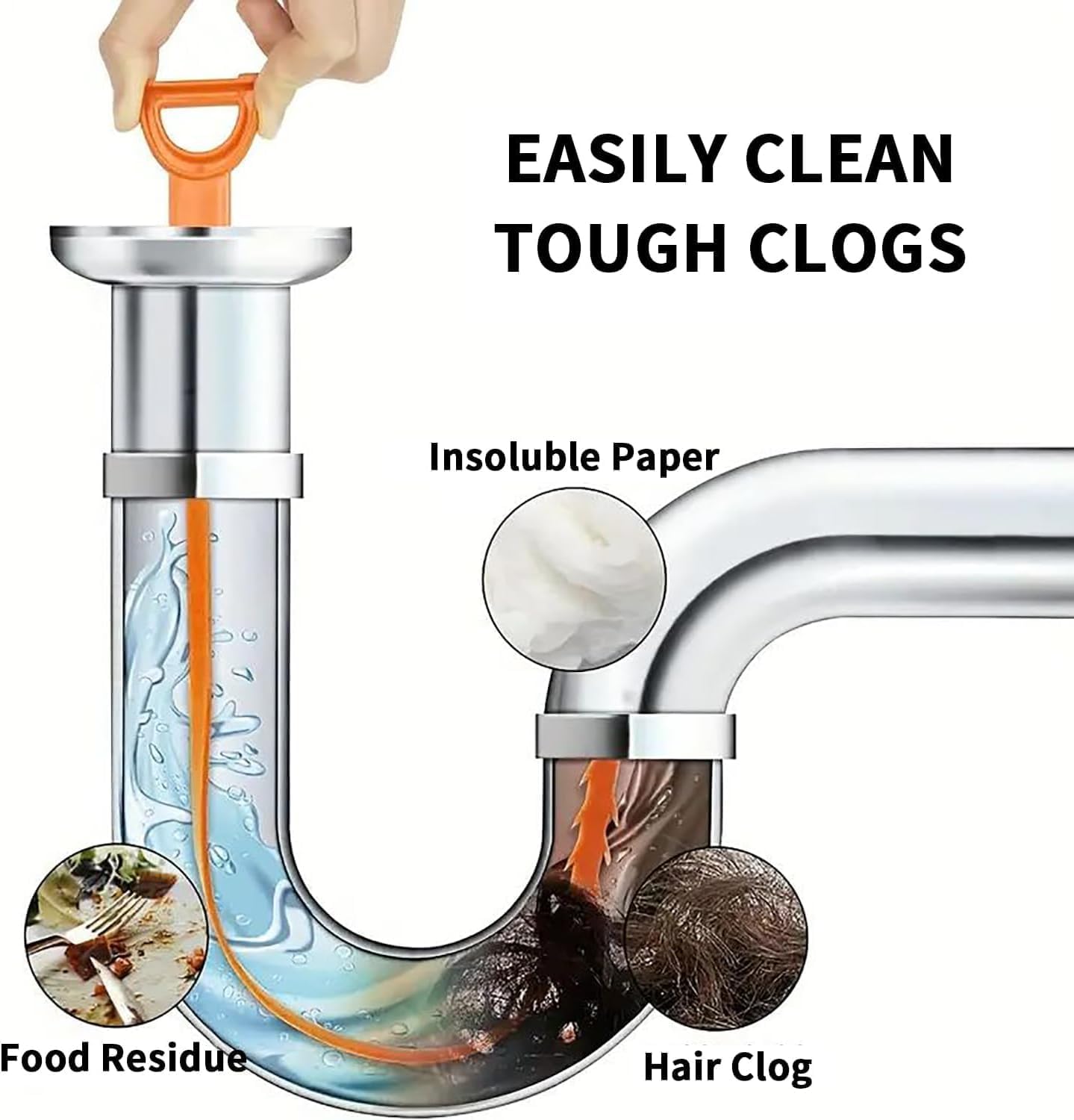 25 Inch Drain Snake Clog Remover:3 Pcs Hair Clog Auger, Drain Cleaner Tool Suitable for Dredging Clogged Pipes, Sink, Shower Drains Orange