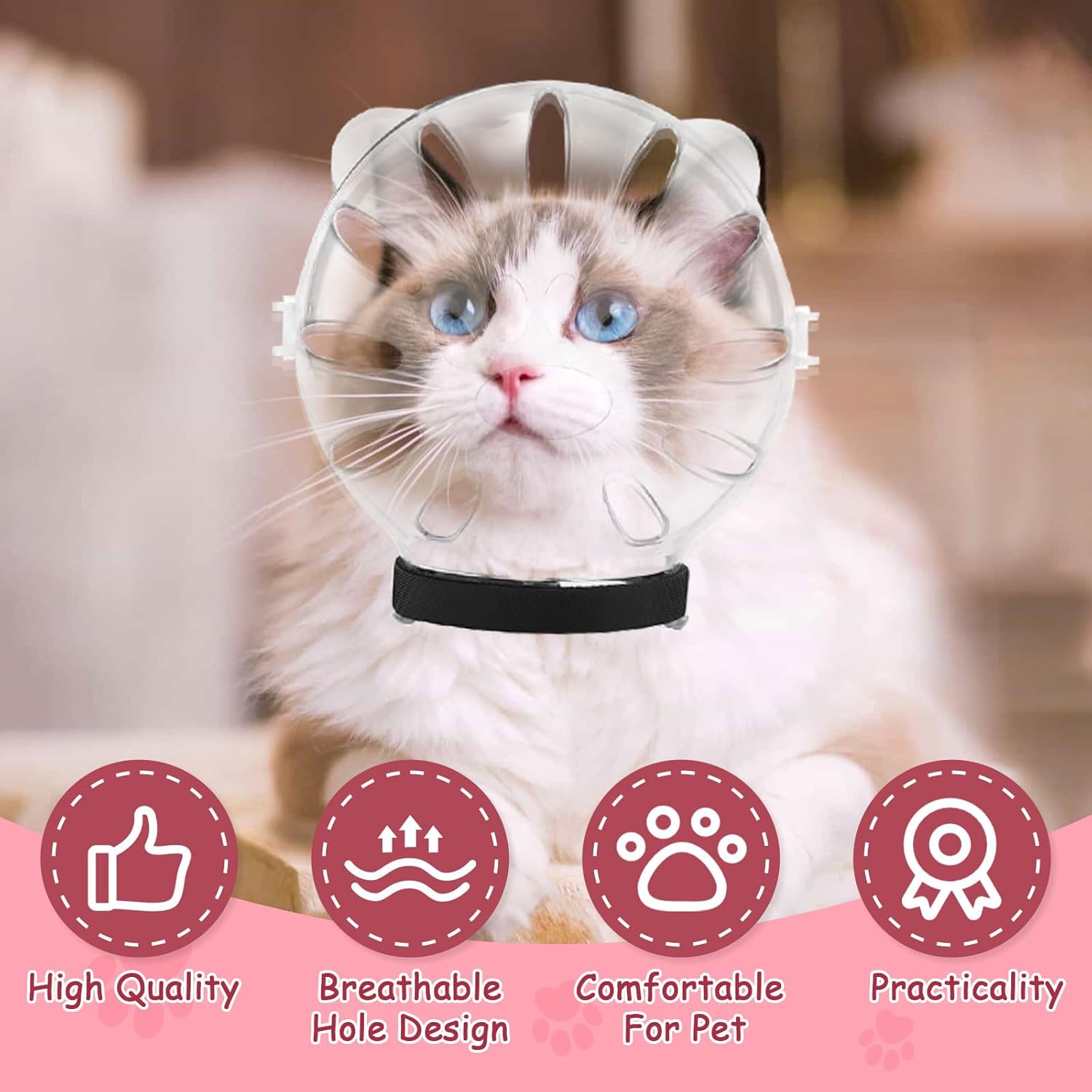 Cat Muzzle and Boots Set, Cat Transparent Muzzle Prevent from Cats Biting Chewing, Breathable Cat Adjustable Hood for Grooming, Adjustable Cat Anti-Scratch Foot Cover for Cats Bathing Nail Trimming