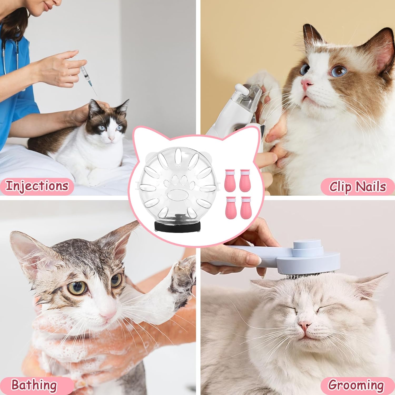 Cat Muzzle and Boots Set, Cat Transparent Muzzle Prevent from Cats Biting Chewing, Breathable Cat Adjustable Hood for Grooming, Adjustable Cat Anti-Scratch Foot Cover for Cats Bathing Nail Trimming