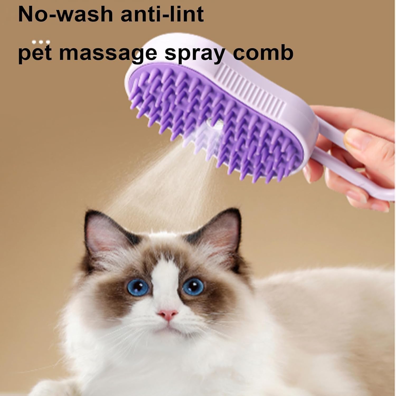 Puffease Spritz Defur Comb for Cats Dogs, Steam Pet Brush with Spray Function, Spray Defur Comb for Pet Bathing, Shedding & Grooming Purple
