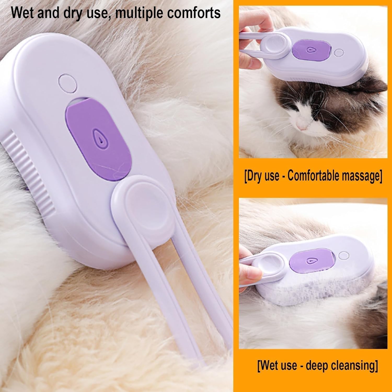 Puffease Spritz Defur Comb for Cats Dogs, Steam Pet Brush with Spray Function, Spray Defur Comb for Pet Bathing, Shedding & Grooming Purple