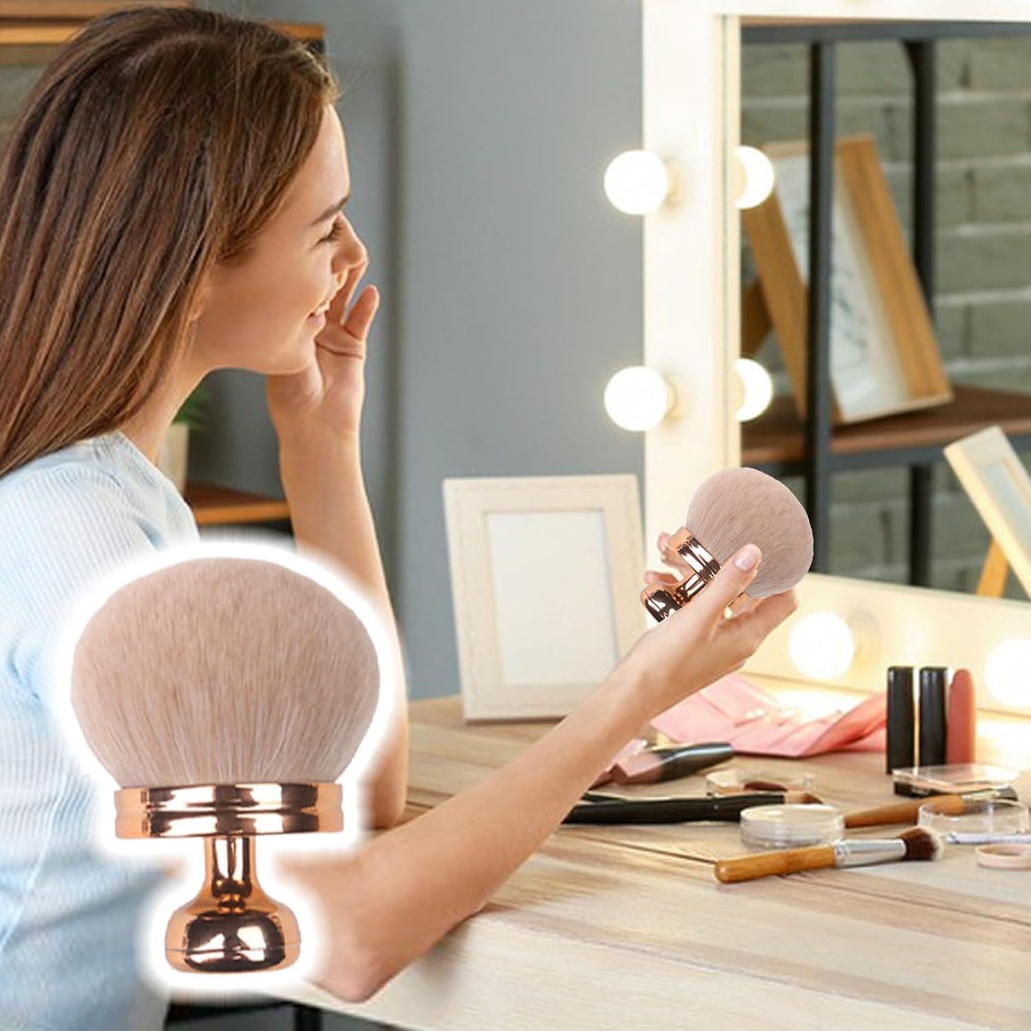 Extra Large Rose Gold Self Tanning Blend Brush,3 Inch Kabuki Brush for Self Tanner and Back Applicator,Soft synthetic hair, for Foundation, self-tanners, Powder, Face and Body Rose Gold