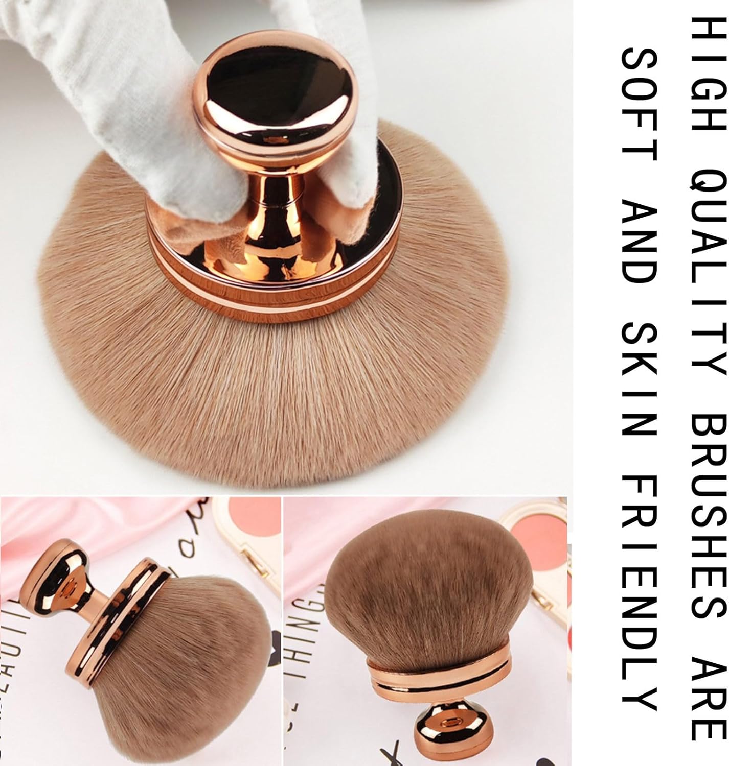 Extra Large Rose Gold Self Tanning Blend Brush,3 Inch Kabuki Brush for Self Tanner and Back Applicator,Soft synthetic hair, for Foundation, self-tanners, Powder, Face and Body Rose Gold