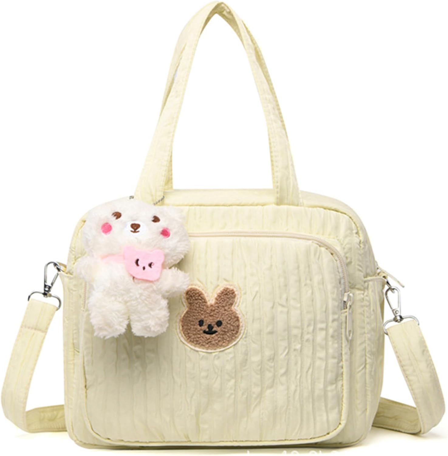 Diaper Tote Bag, 9.5inch Tote Diaper Bag with Plush Doll Pendant, Adjustable Strap & Handle, Large Mommy Bag, Portable Baby Nappy Bag, Travel Baby Bag for Mom Yellow