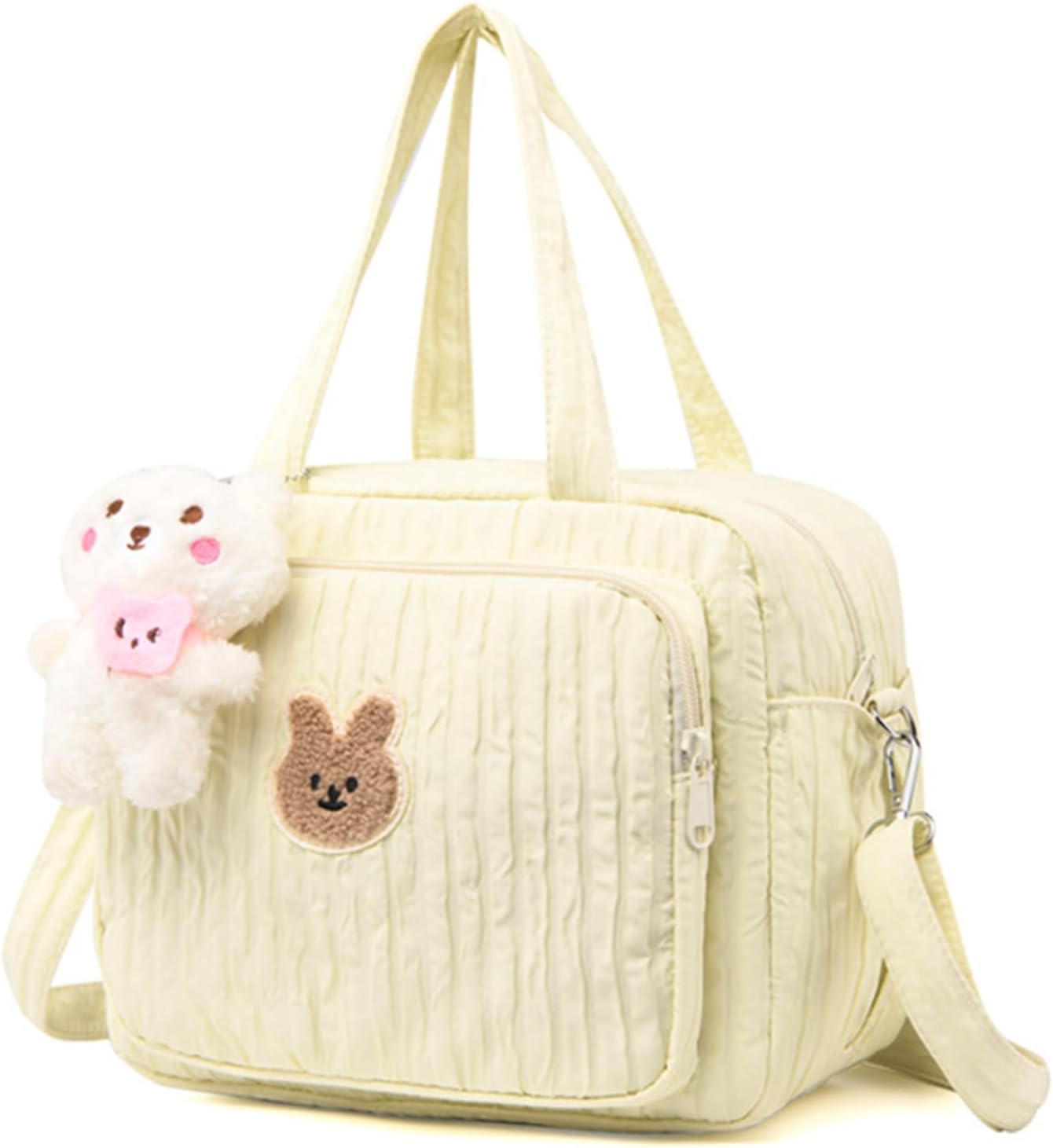 Diaper Tote Bag, 9.5inch Tote Diaper Bag with Plush Doll Pendant, Adjustable Strap & Handle, Large Mommy Bag, Portable Baby Nappy Bag, Travel Baby Bag for Mom Yellow